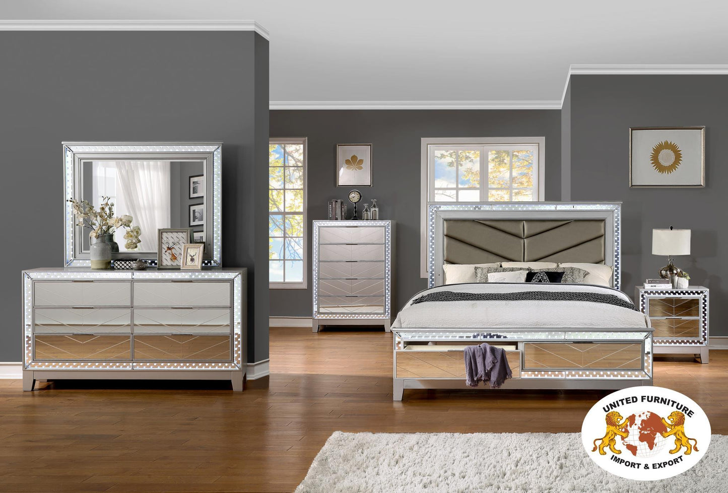 B030 - LED Dresser - Platinum Silver
