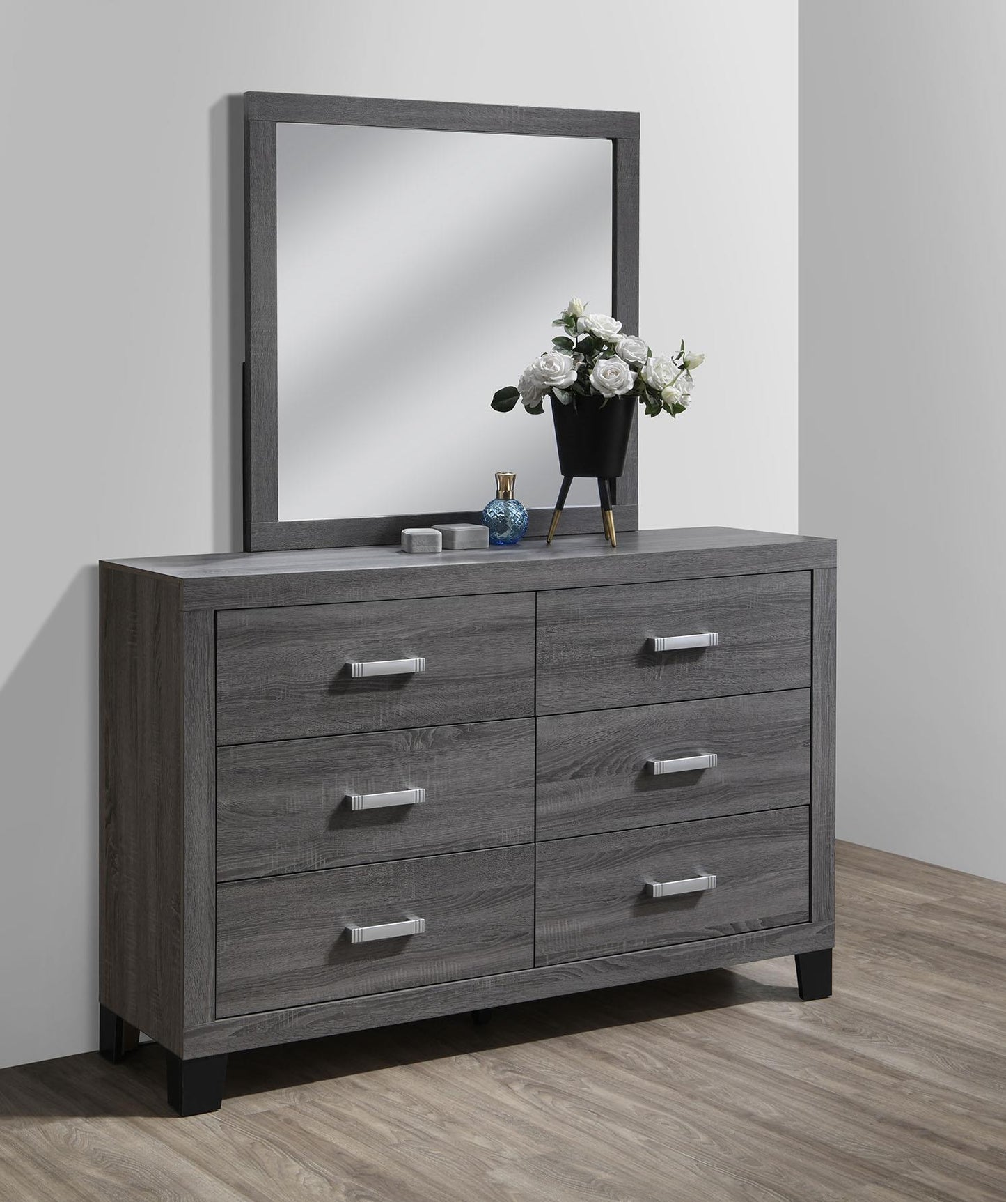 B376 - Dresser And Mirror Closeout Special - Dark Gray