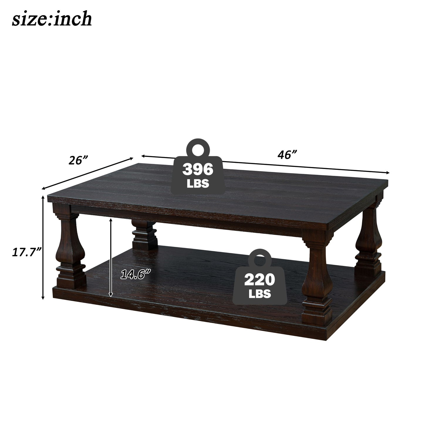 Rectangular Coffee Table With Open Storage Shelf For Living Room - Espresso