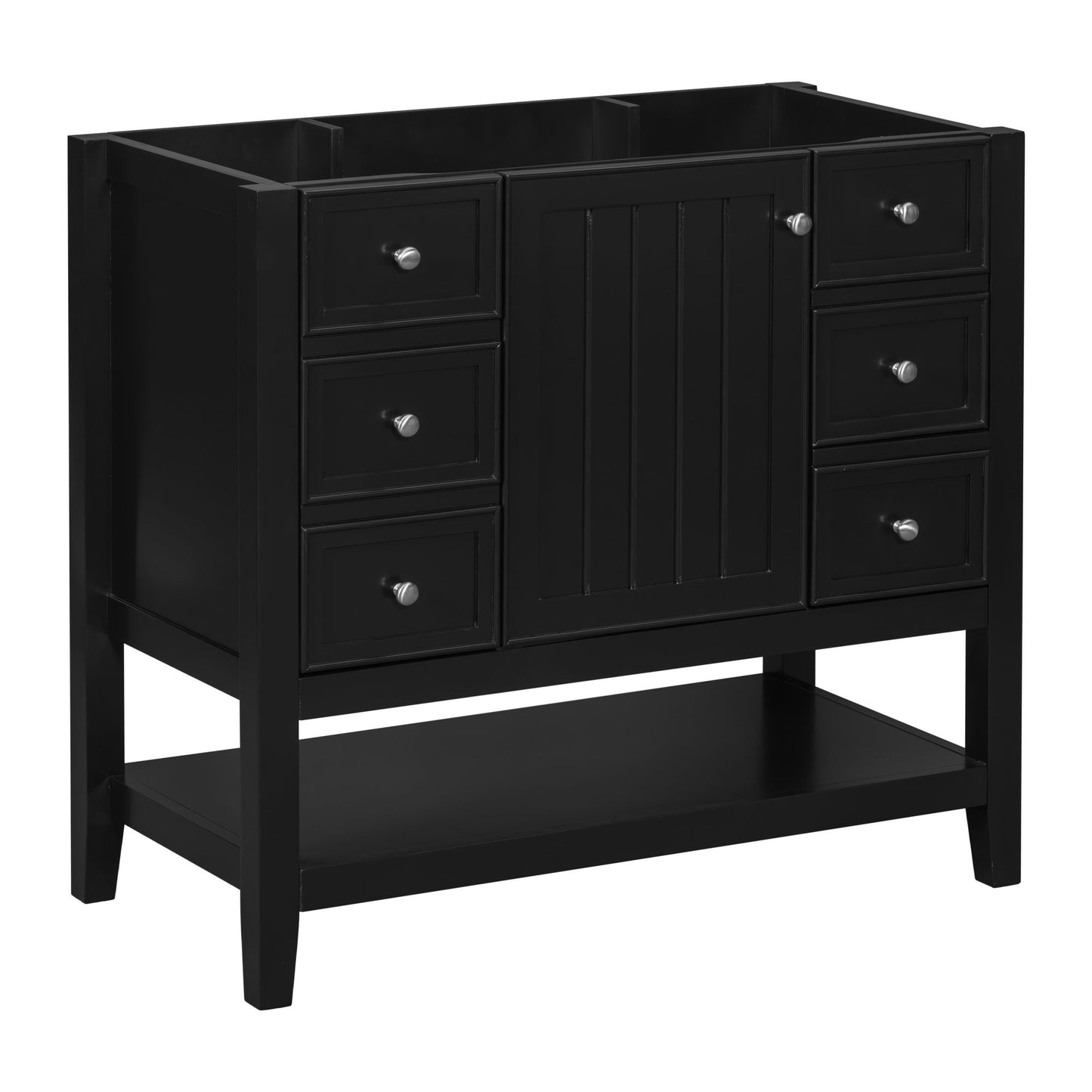 36" Bathroom Vanity Base With 2 Cabinet And 3 Drawers - Black