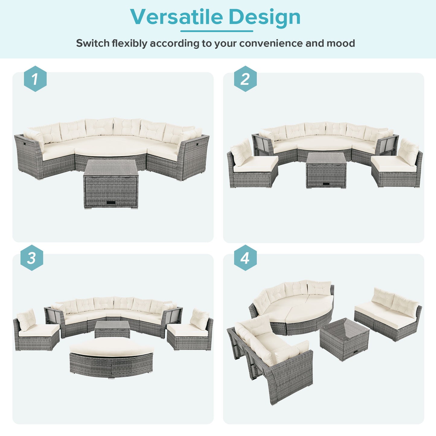Patio Furniture Set Outdoor Daybed Rattan Sectional With Cushions And Center Table