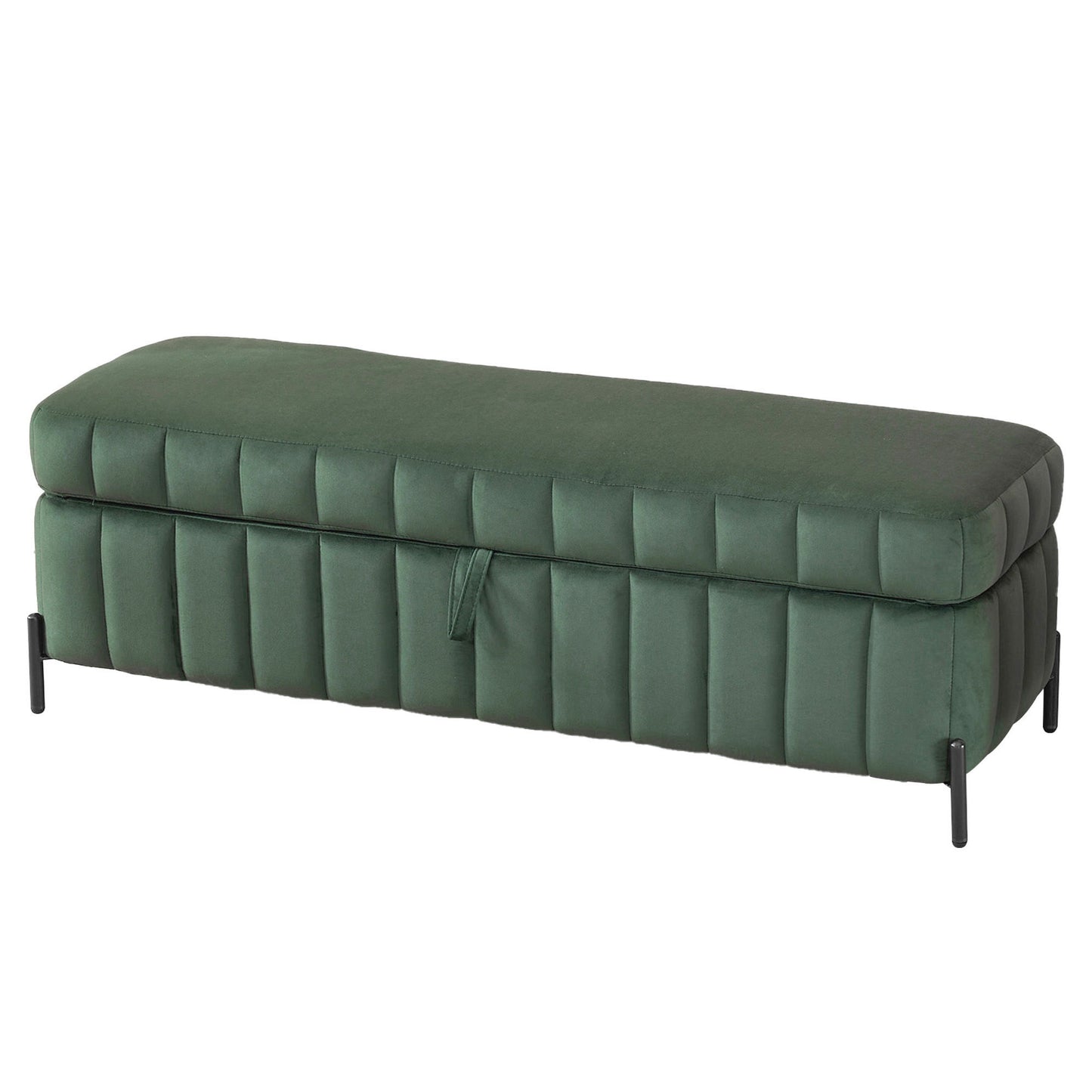 Wide Upholstered Velvet Storage Soft Bench Ottoman With Metal Legs