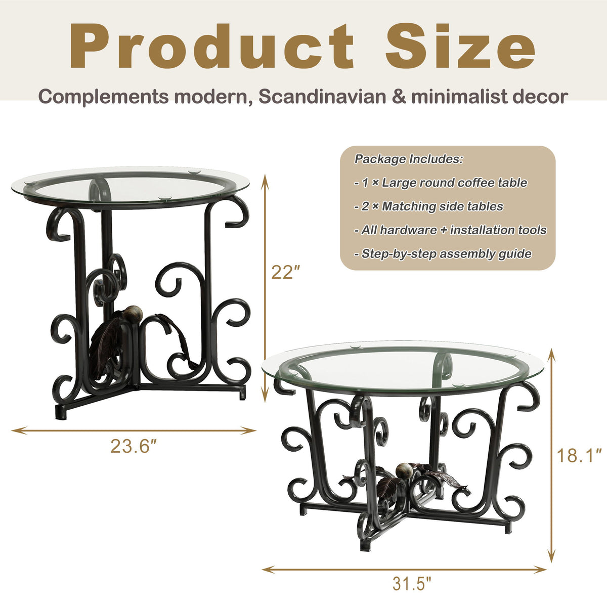 3 Piece Coffee Table Set With Tempered Glass Surface - Black