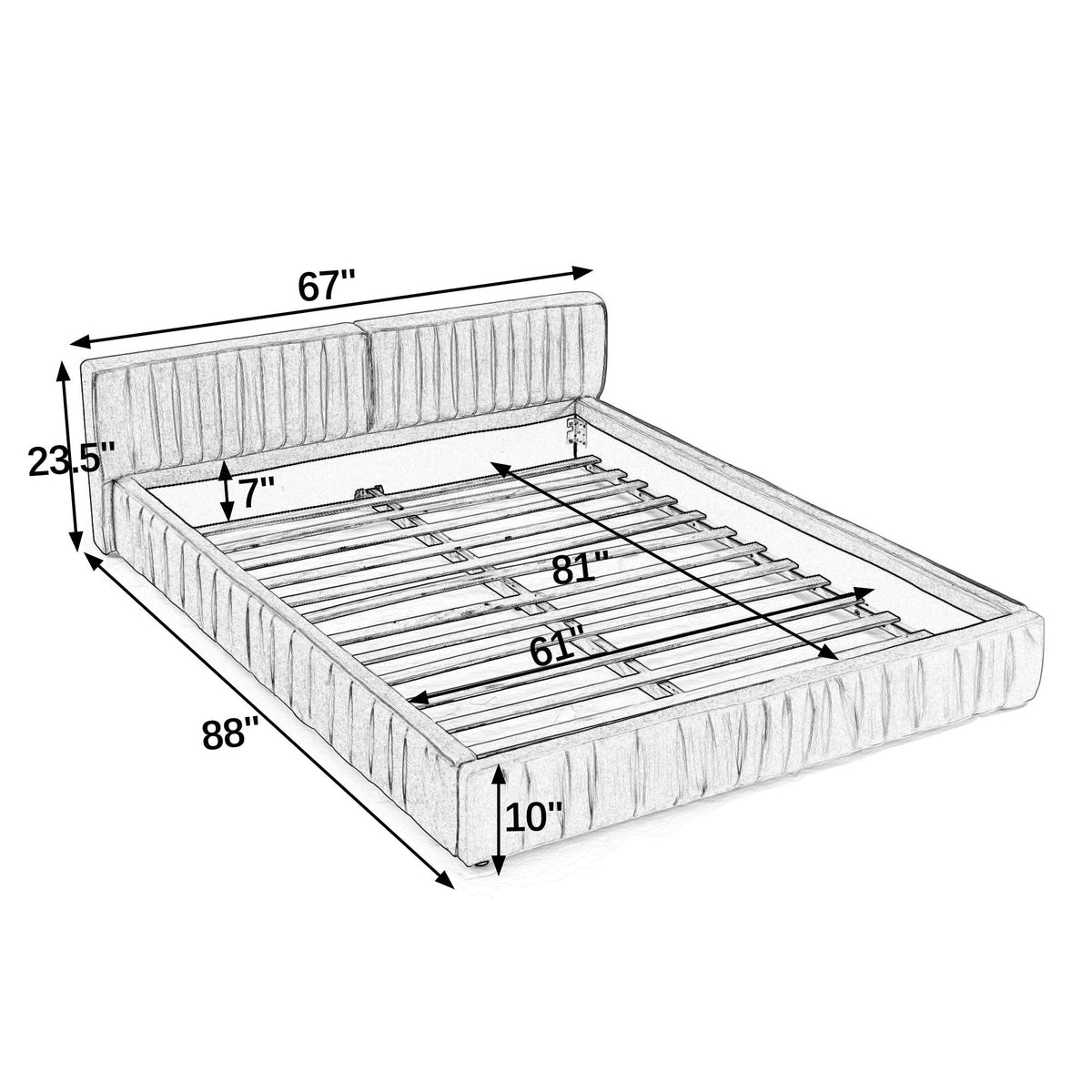 Modern Upholstered Platform Bed Frame With Pleated Design
