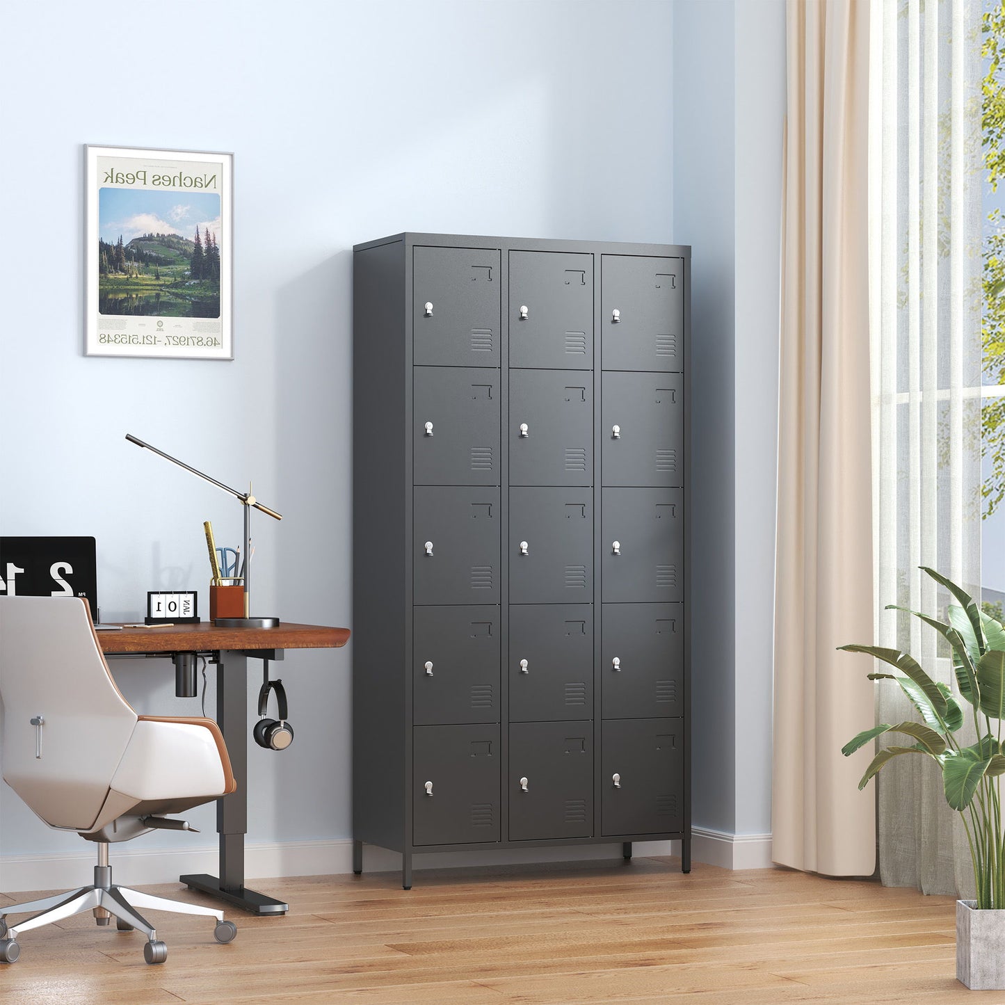 15 Door Lockers With Lock For Employee Storage - Black