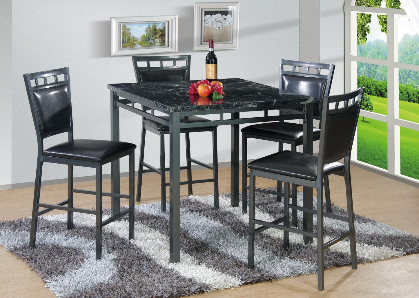 D680 - 5 Piece Dining Room Set (Counter Height Table, 4 Chairs) - Black