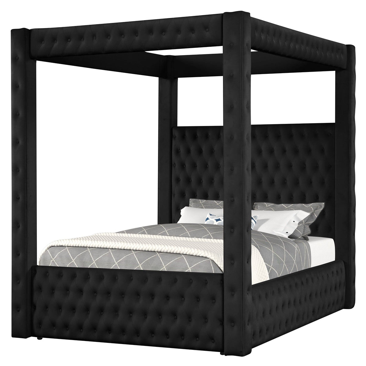 Modern 4 Poster Bed With Tufted Headboard And Footboard