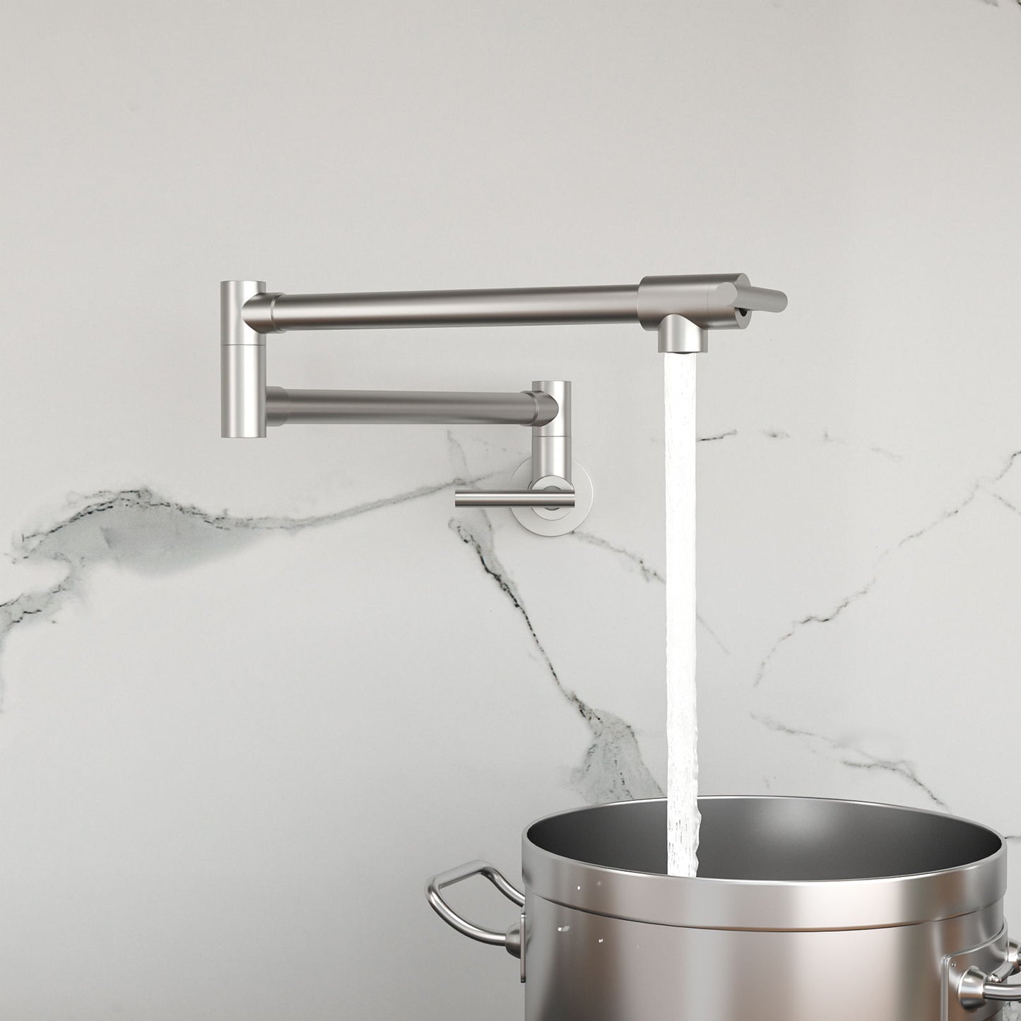 Wall Mount Pot Filler Faucet Folding Stretchable Kitchen Sink Faucet With 2 Handles - Brushed Nickel