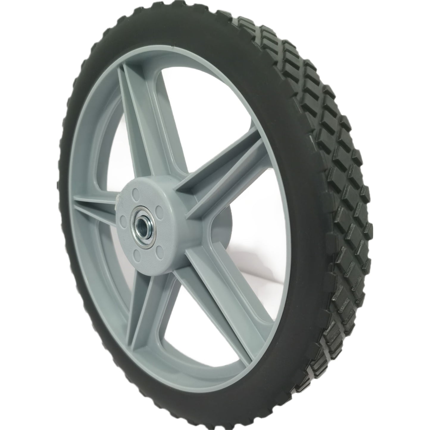 Universal 12" Spoked Plastic Wheel And Tire For Lawn Mowers & Trolley Carts, 10 Pack - Black