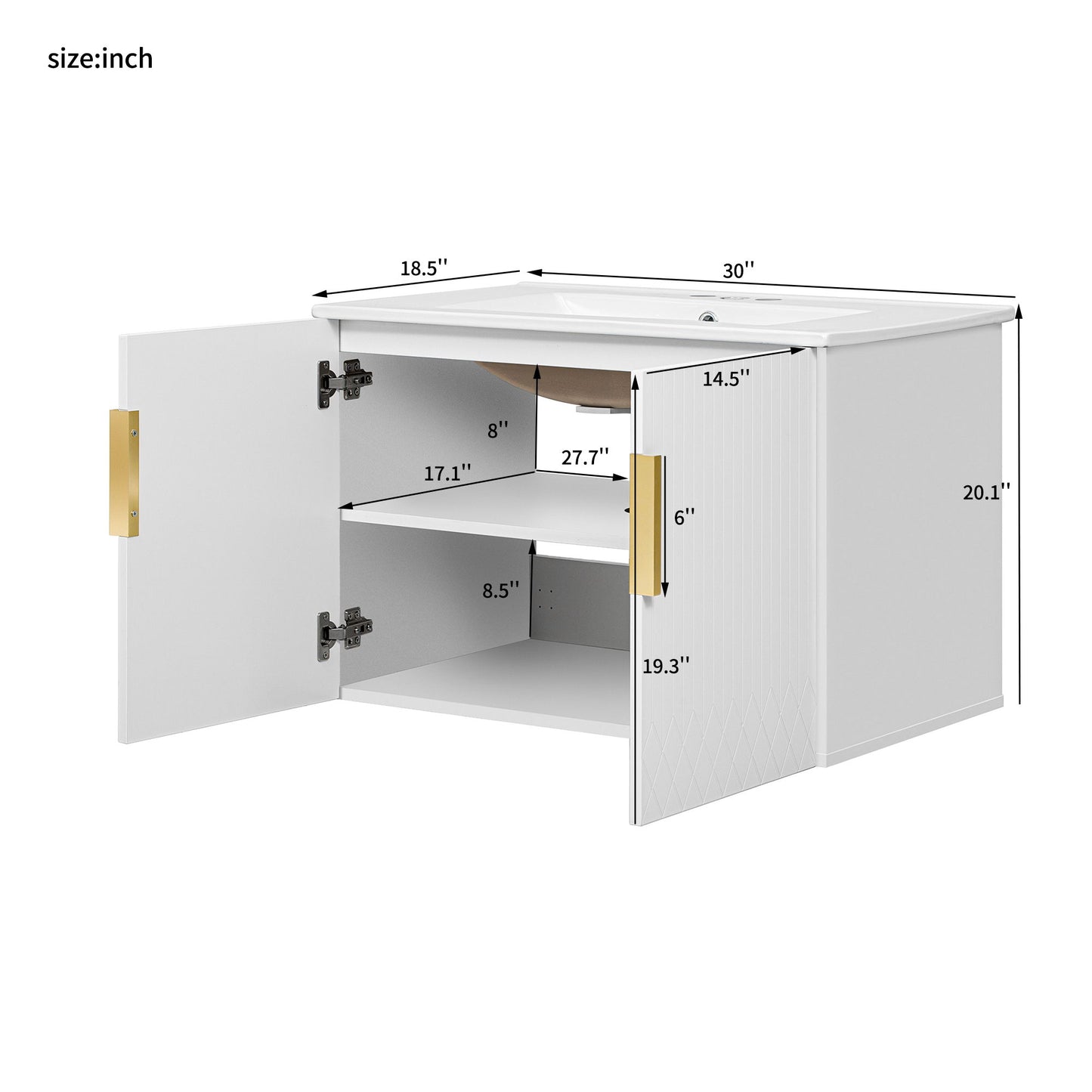 Bathroom Vanity With Sink, Rectangular Storage Cabinet With 2 Soft Closing Doors - White