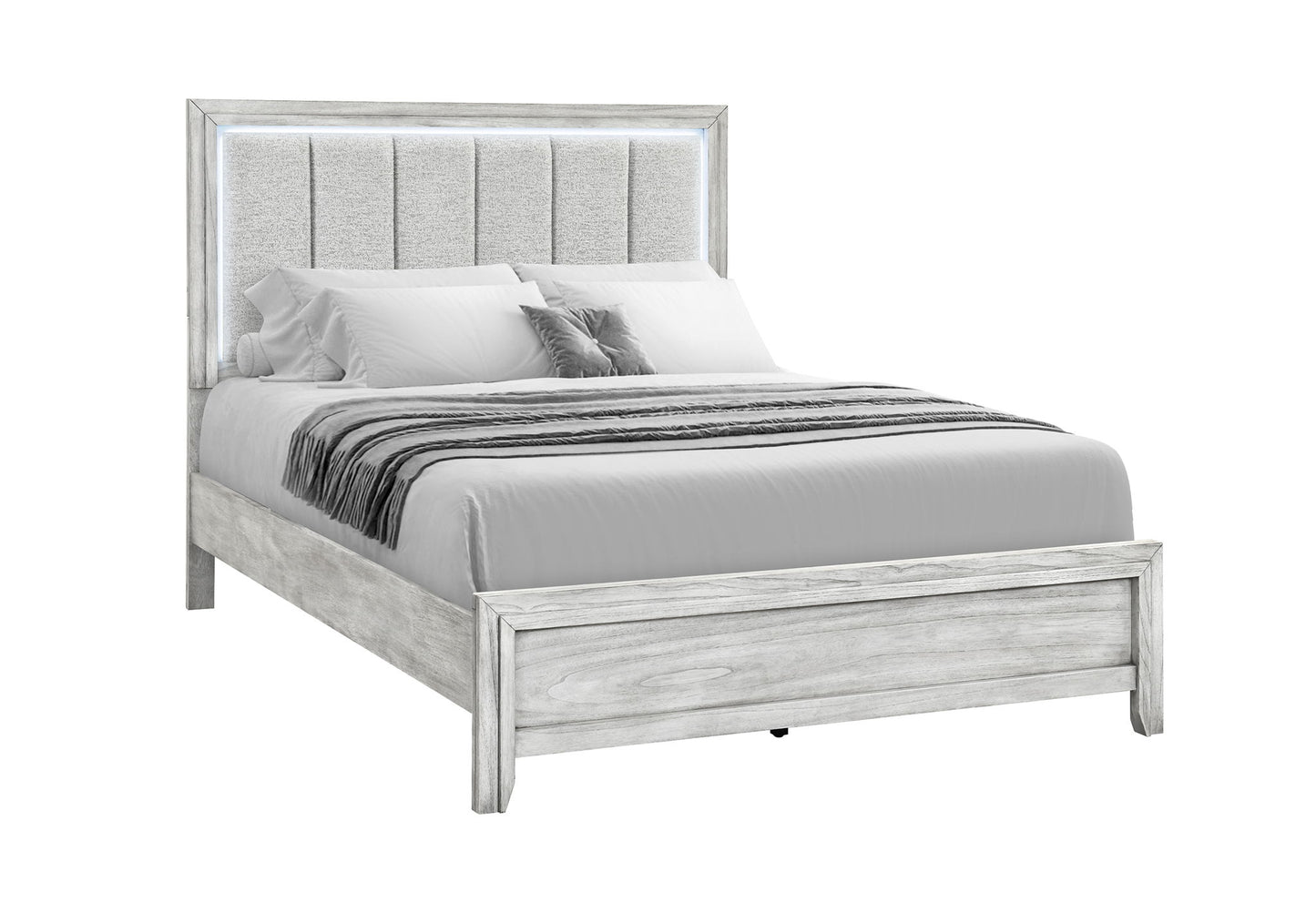 Elsie - Queen Bed With LED - Light Gray