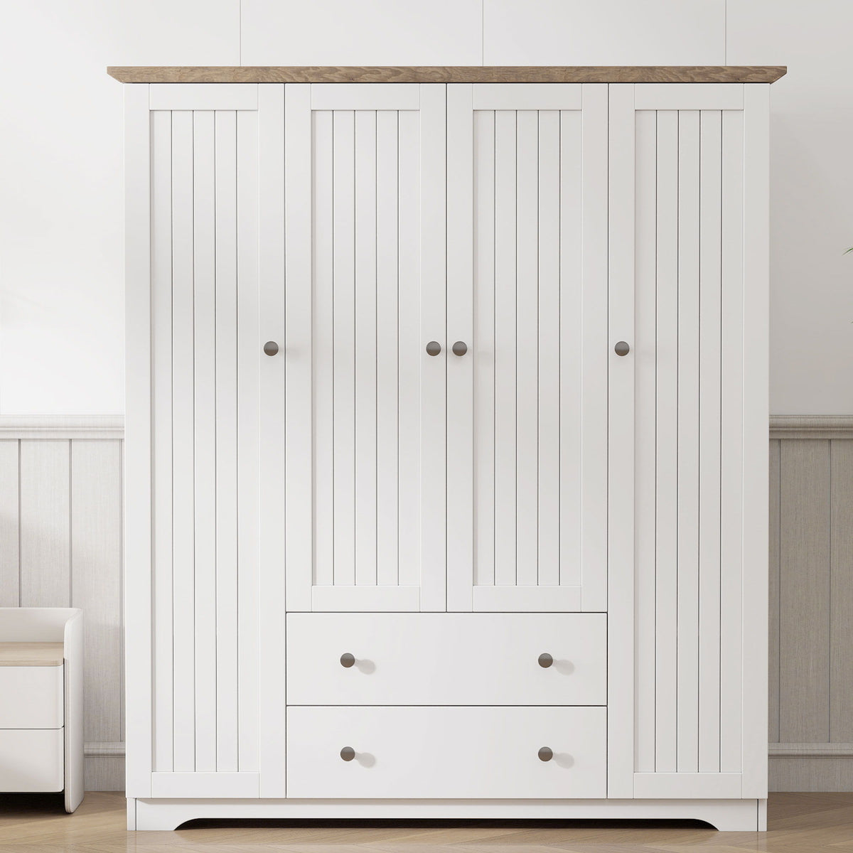4 Door Wardrobe Armoire With 2 Drawers