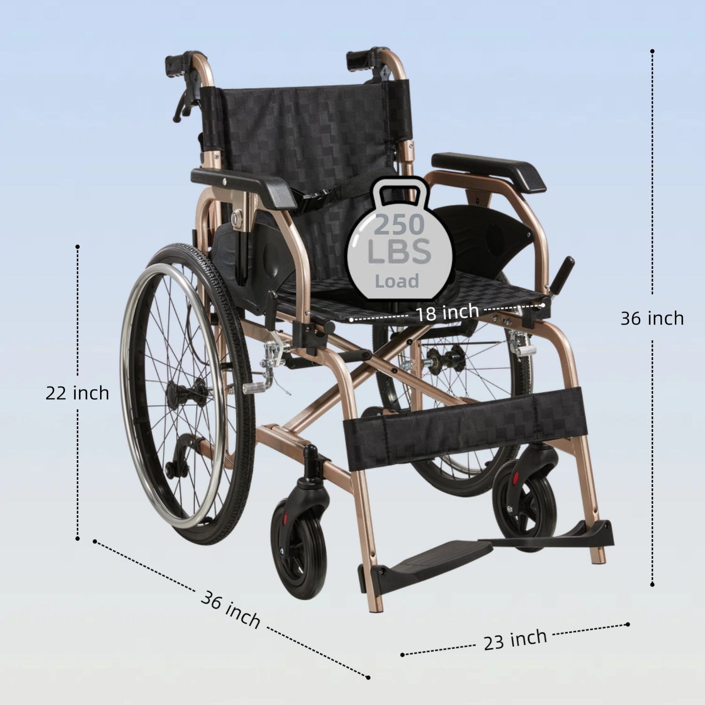 Premium Lightweight Foldable Transport Wheelchair For Adults