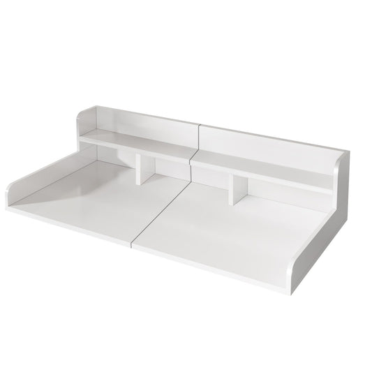 Washer Dryer Countertop Organizer, Double Layer Wooden Laundry Shelf Topper With Edge For Storage - White