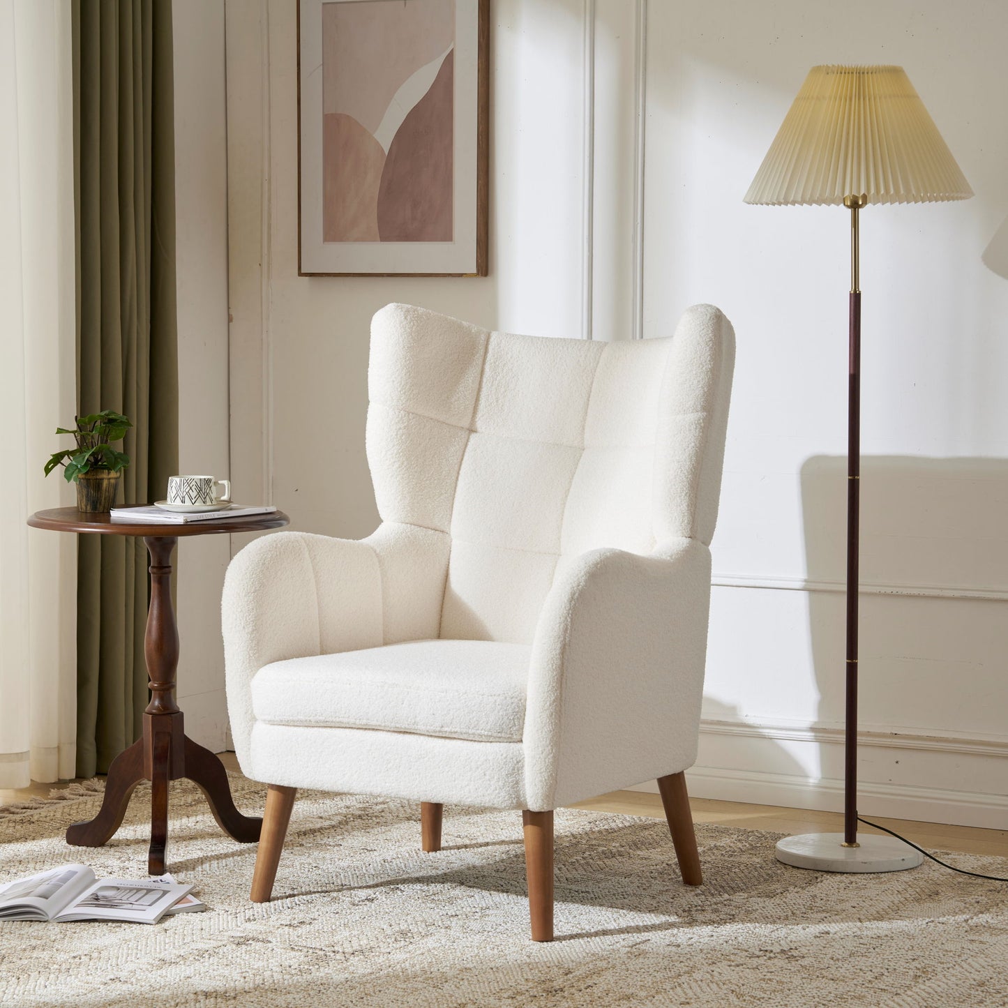 Accent Chair With Birch Wood Legs - White
