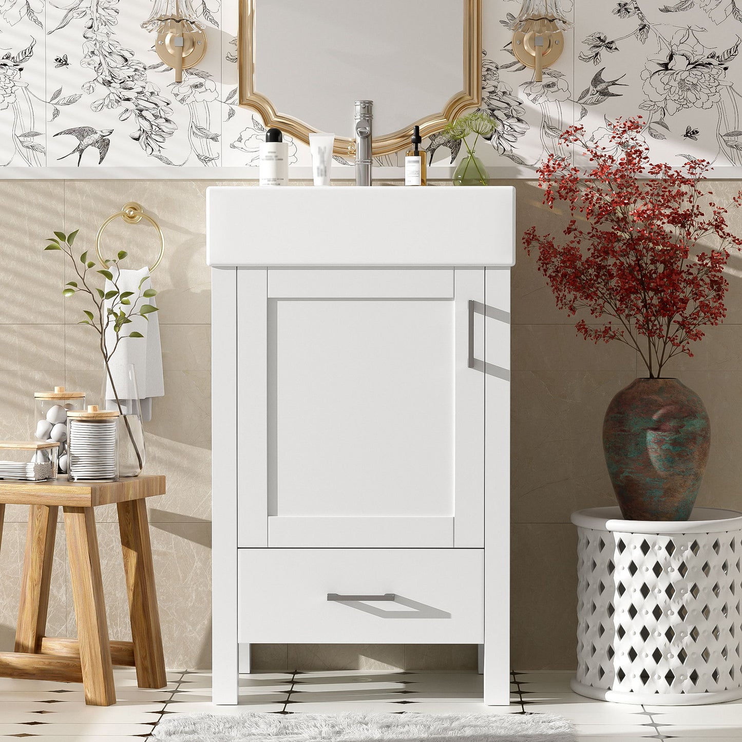 20.28" Bathroom Vanity With Sink & Storage - White
