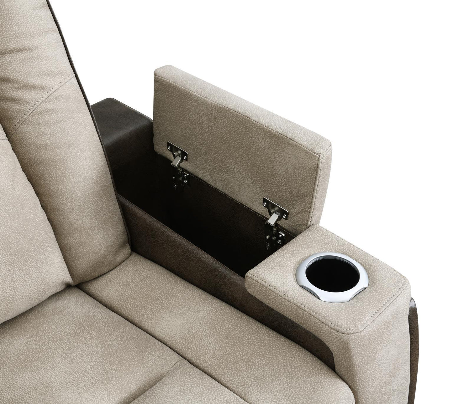 U78 - Power Reclining Sofa With Power Headrest, Reading Light, Magzine Pocket, Storage Arms / USB And Wireles Charger - Sand / Brown