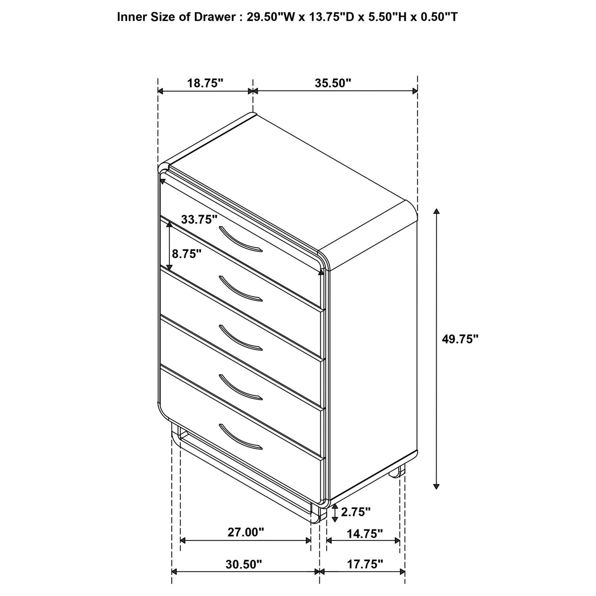 Tully - 5 Drawer Chest - Nutmeg Brown
