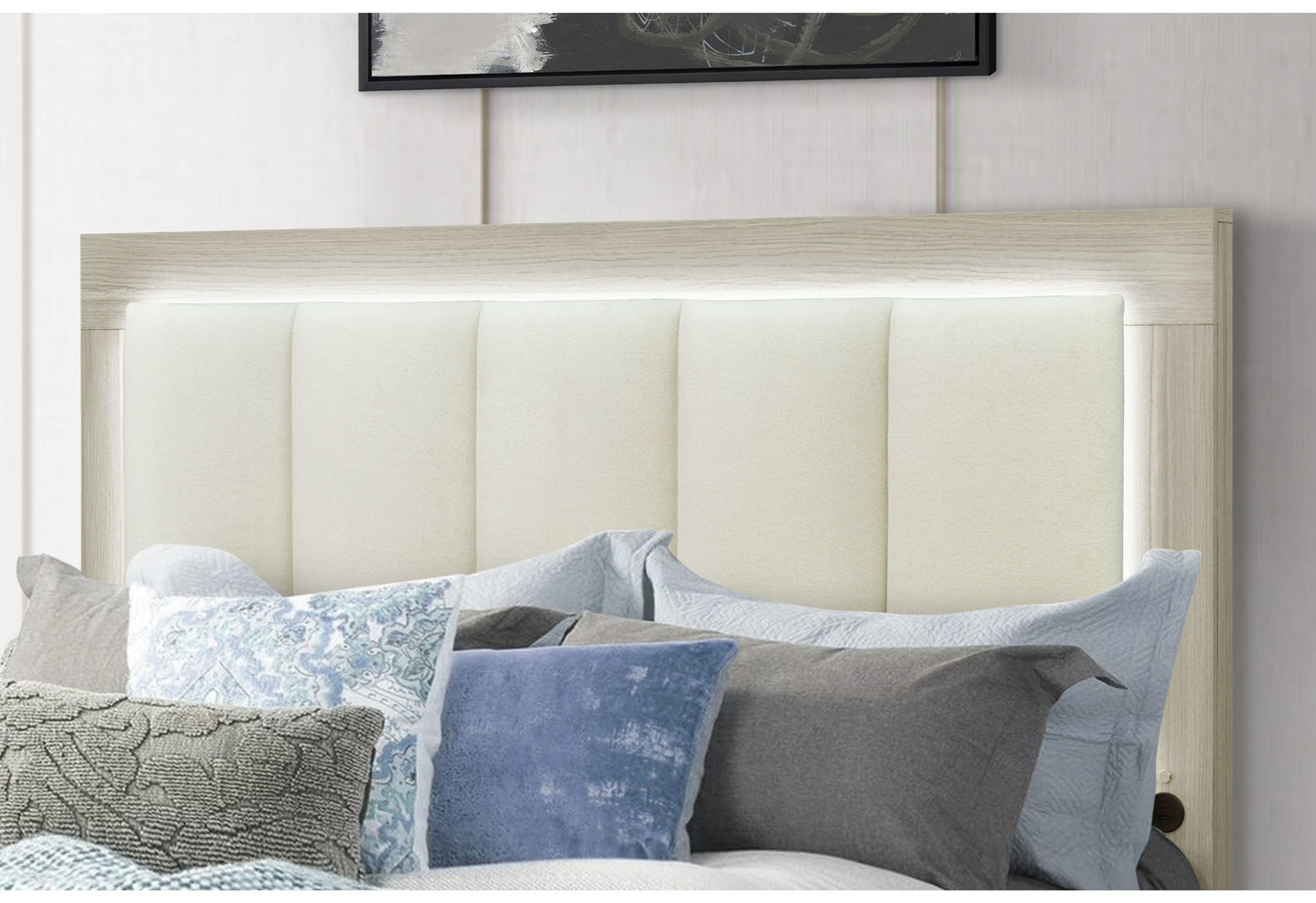 Emma - Full Bed With LED And USB - Light Brown / White