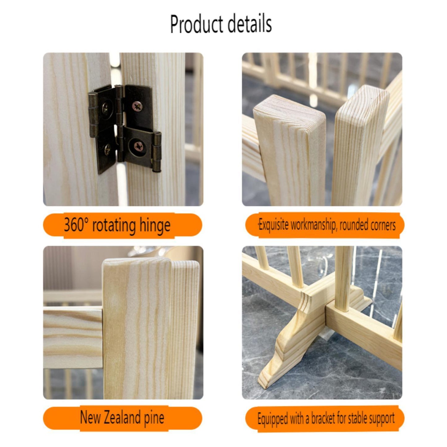 8 Panel Wooden Freestanding Dog Gate, Step Over Indoor Pet Fence For Doorways And Stairs - Natural Wood