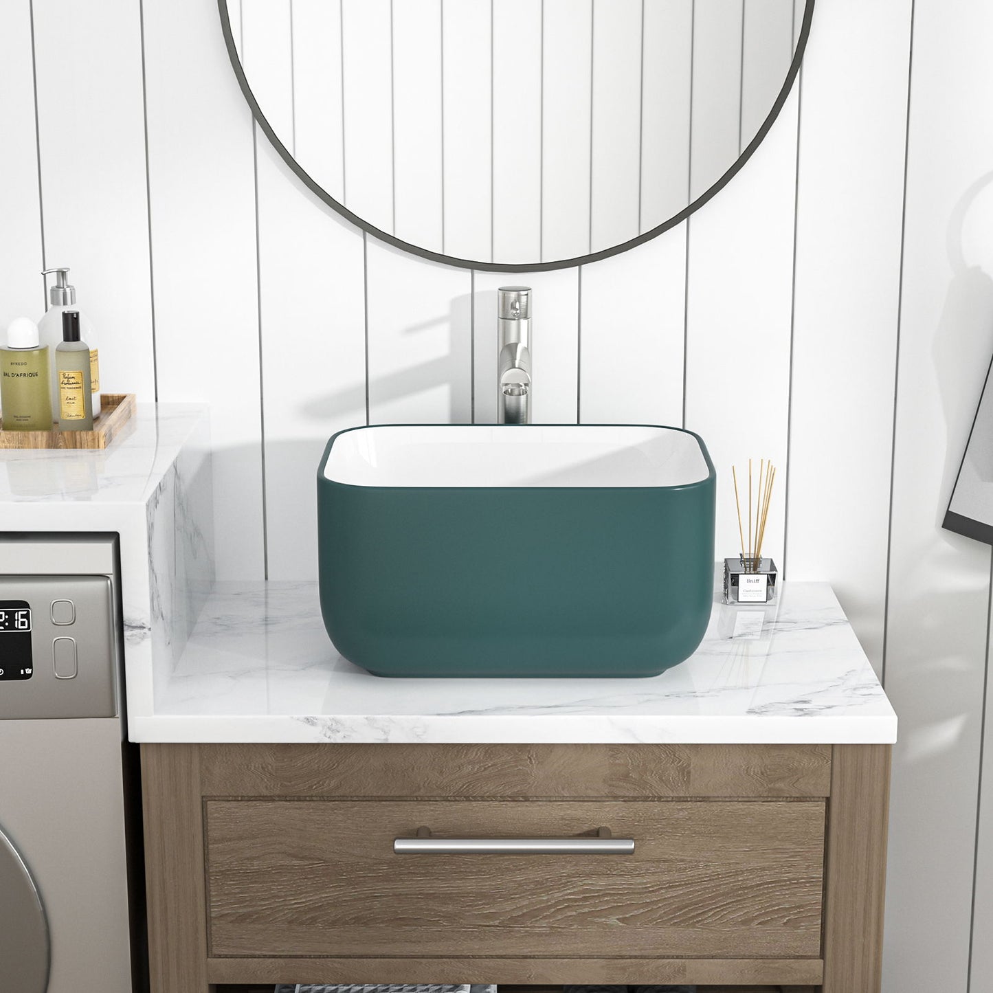 Square Vessel Bathroom Sink - Green