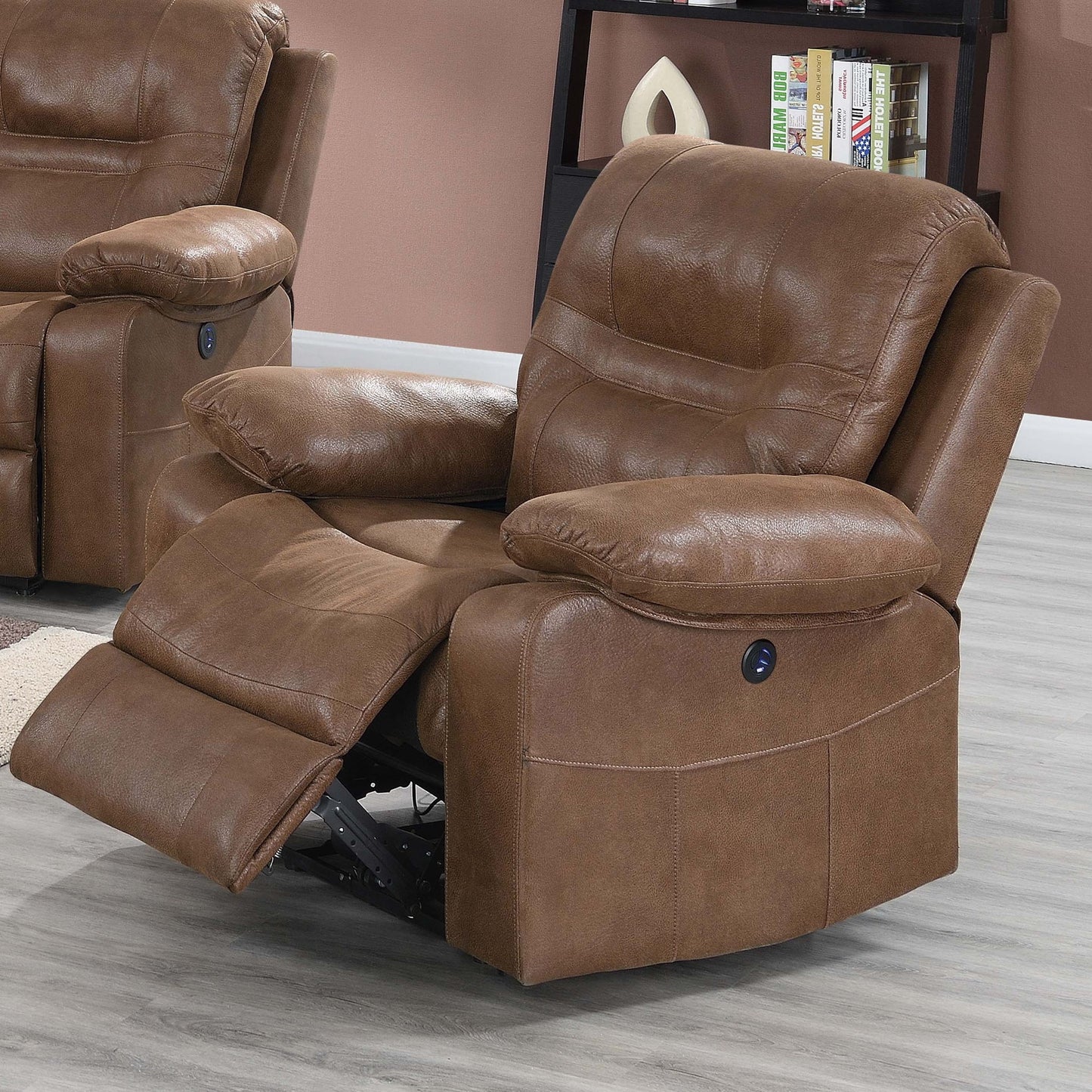 1 Piece Single Power Recliner Pillow Top Arms Cushion Back With USB Port - Dark Brown