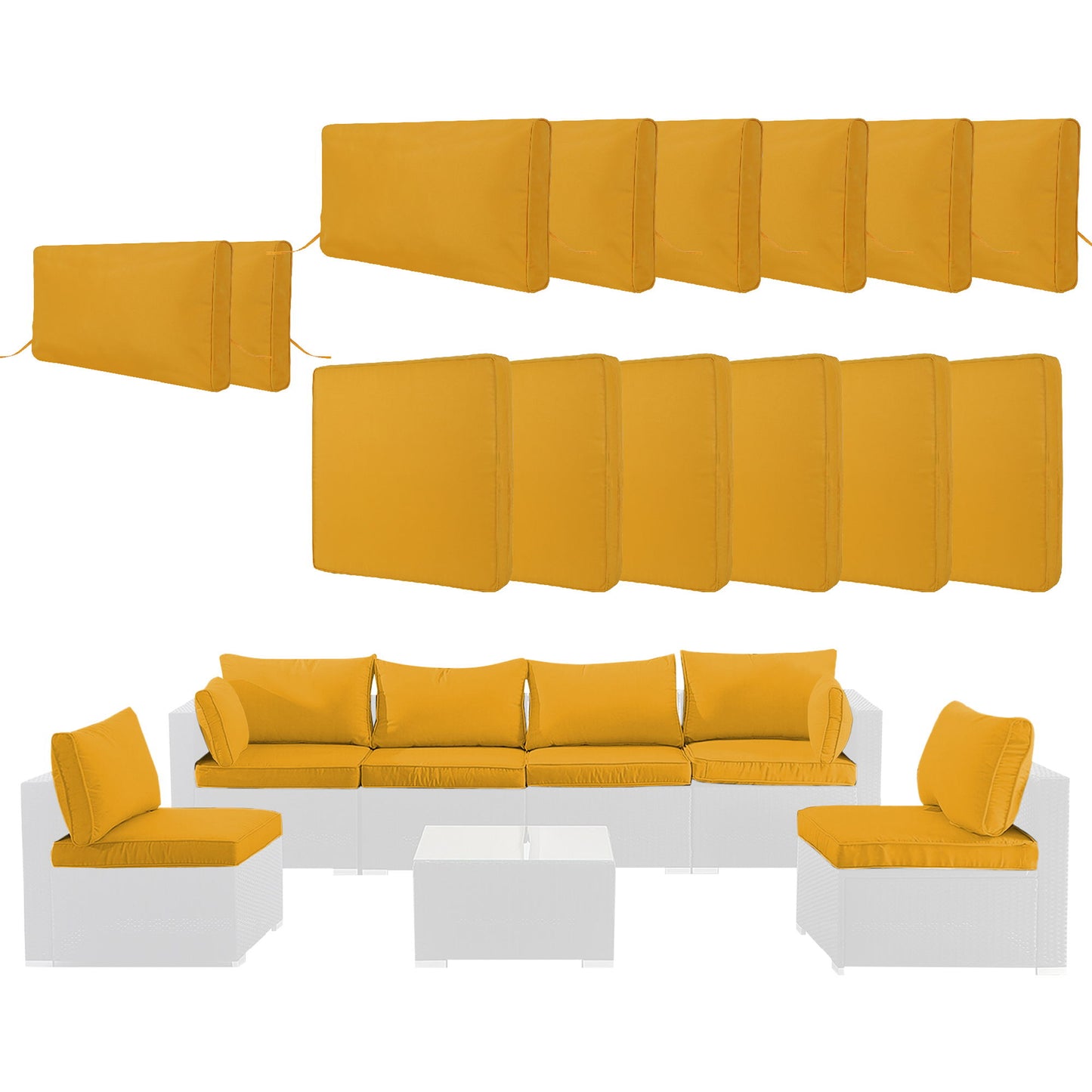 14 Pack Cushion Covers For 7 Piece Wicker Rattan Sectional Sofa