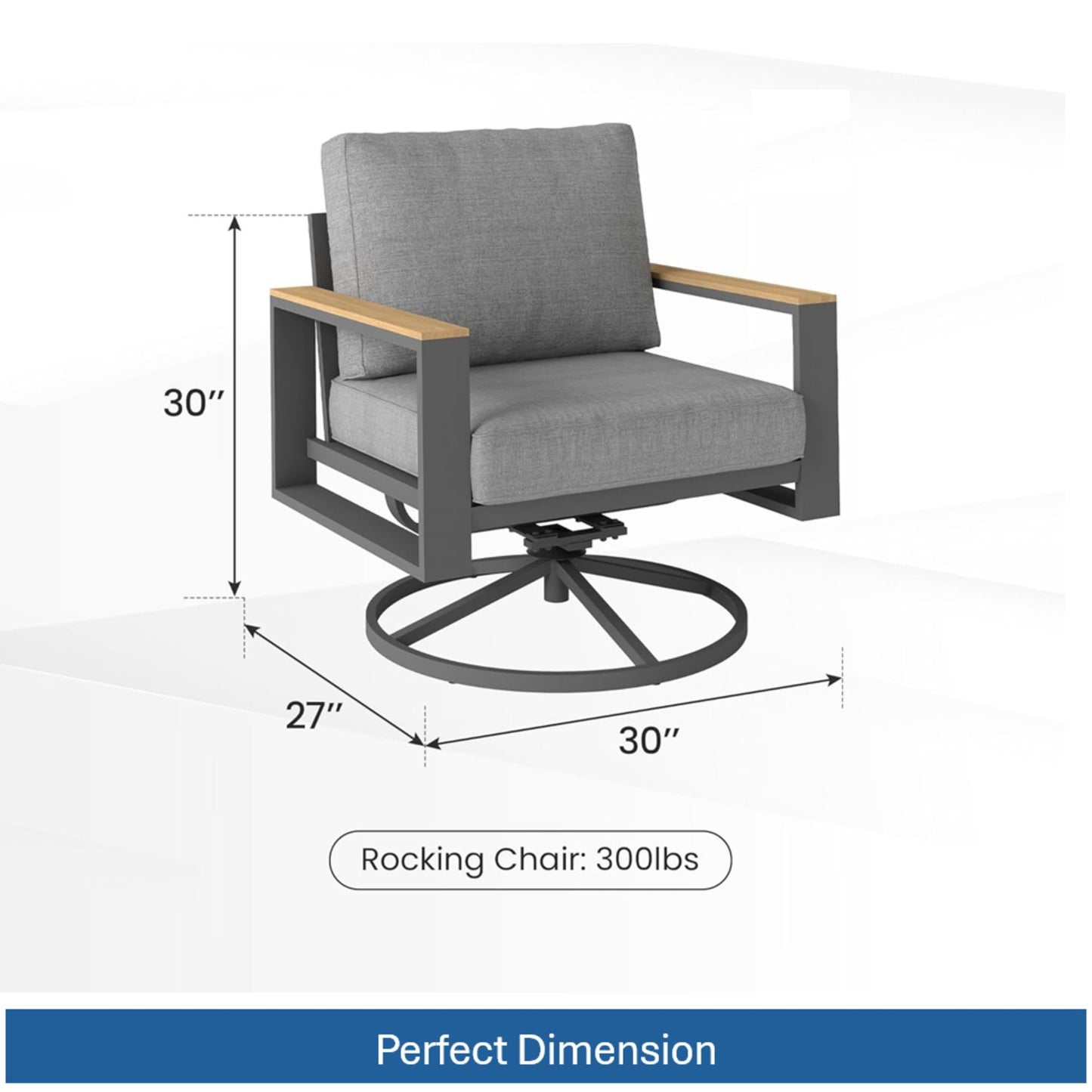 All Weather Swivel Patio Dining Chairs With Cushions - Gray