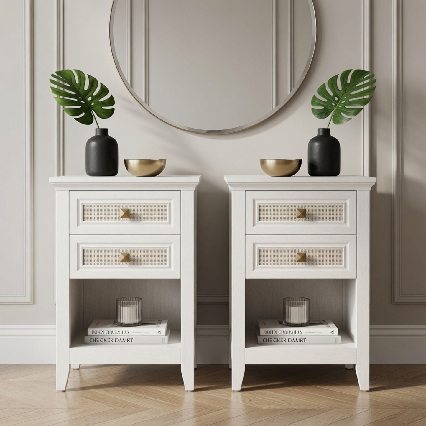 Nightstands With 2 Drawers, Bedside Tables For Small Spaces (Set of 2) - White