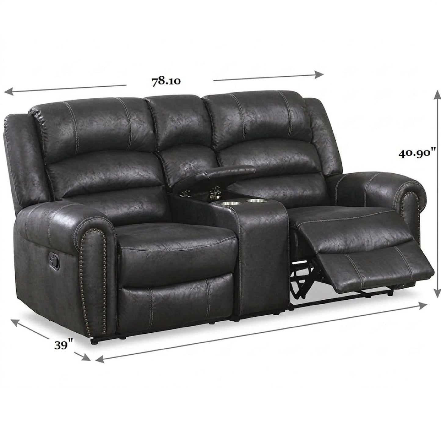 Power Reclining Loveseat With USB Port And Cup Holder Console - Black