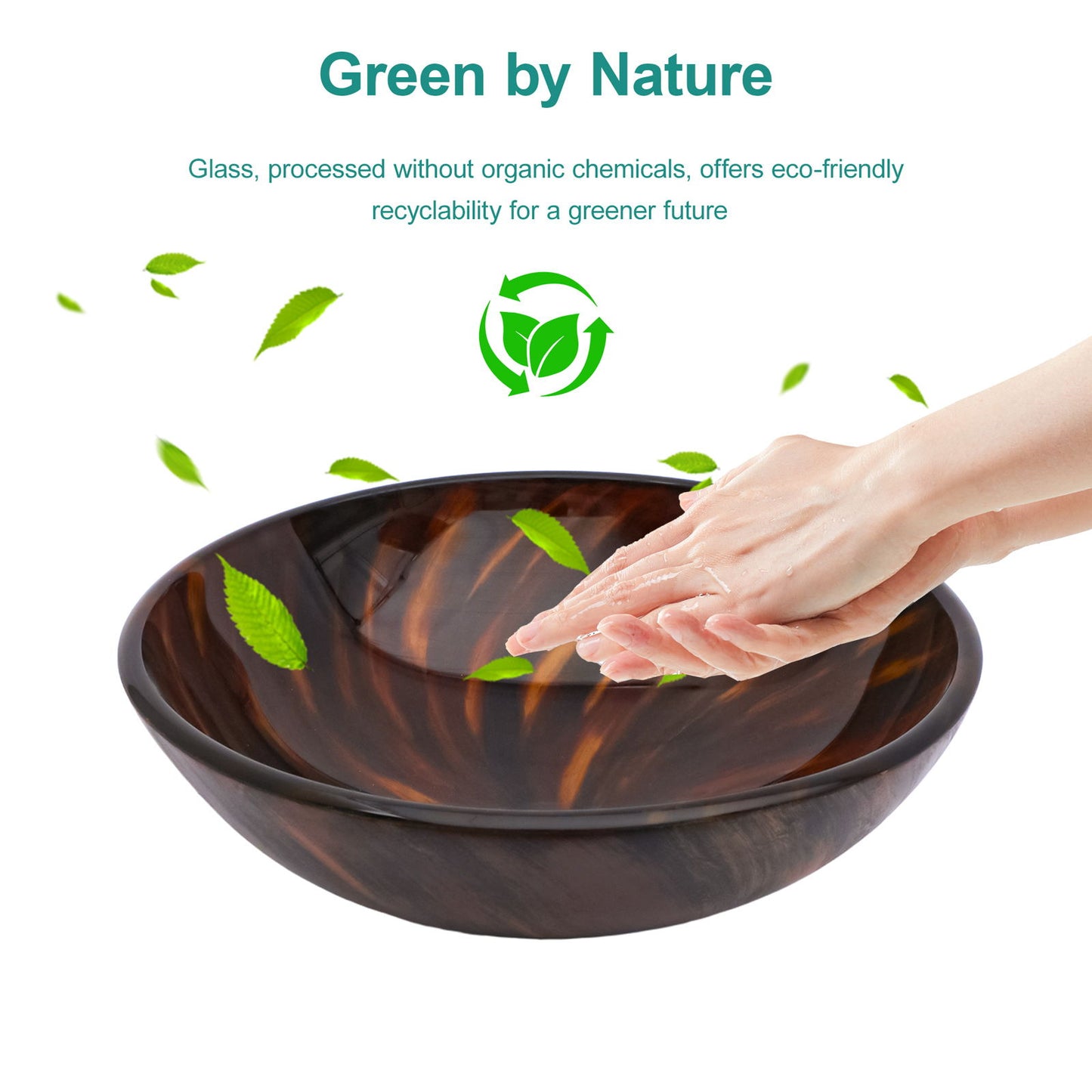 Vessel Bathroom Sink With Pop Up Drain, Round Bowl Design For Bathrooms - Brown