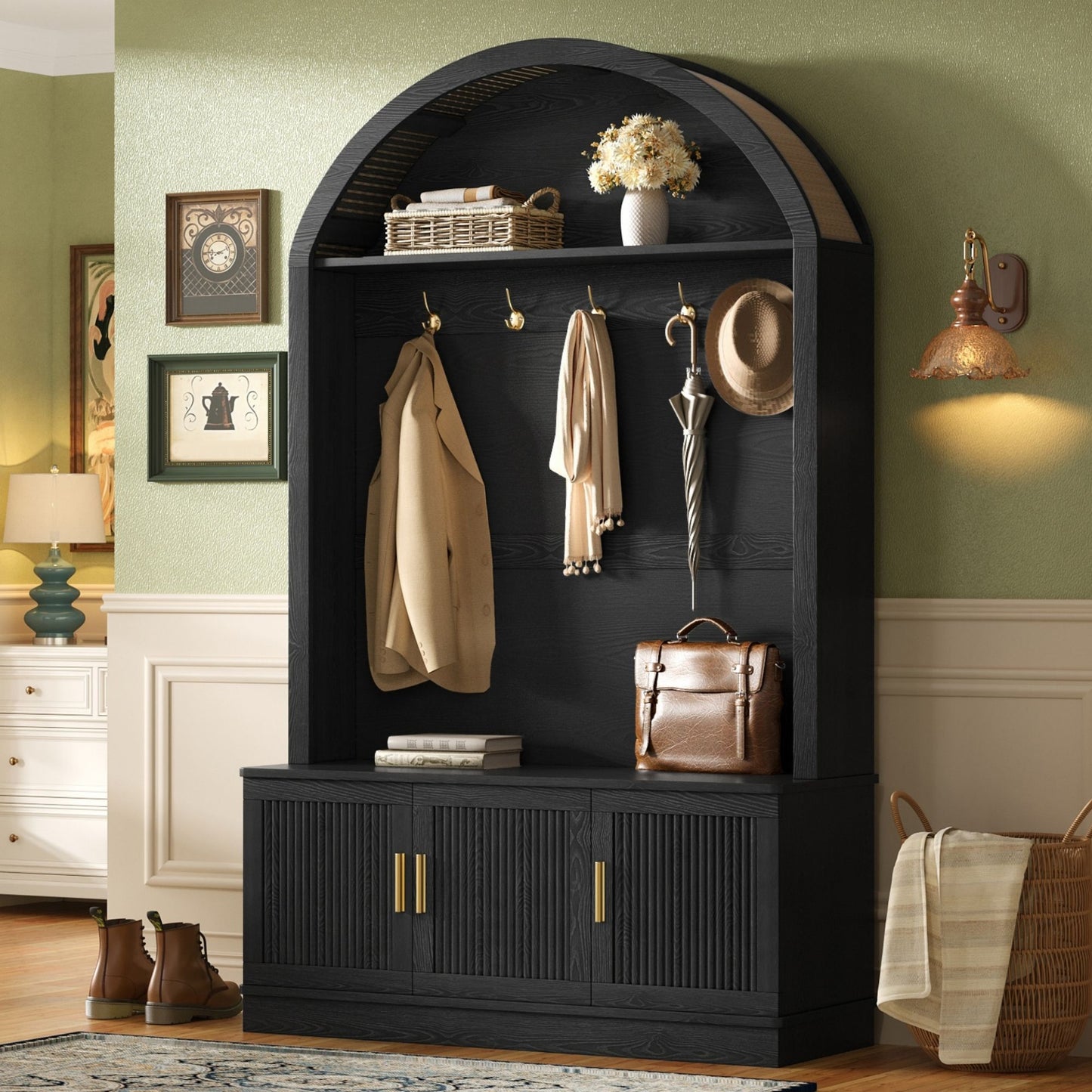 Arched Top Hall Tree With 5 Hooks