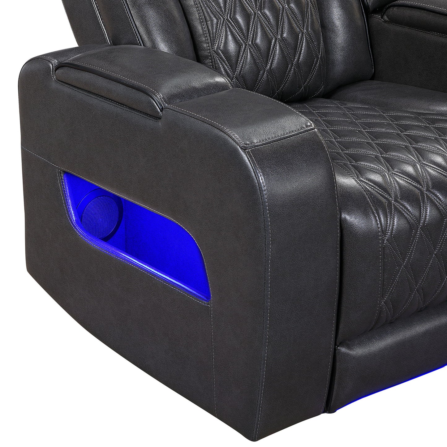 U8611 - Power Reclining Sofa With Power Headrest And LED / Power Console Reclining Loveseat With Power Headrest, LED And Speaker / Power Recliner With Power Headrest And LED - Charcoal