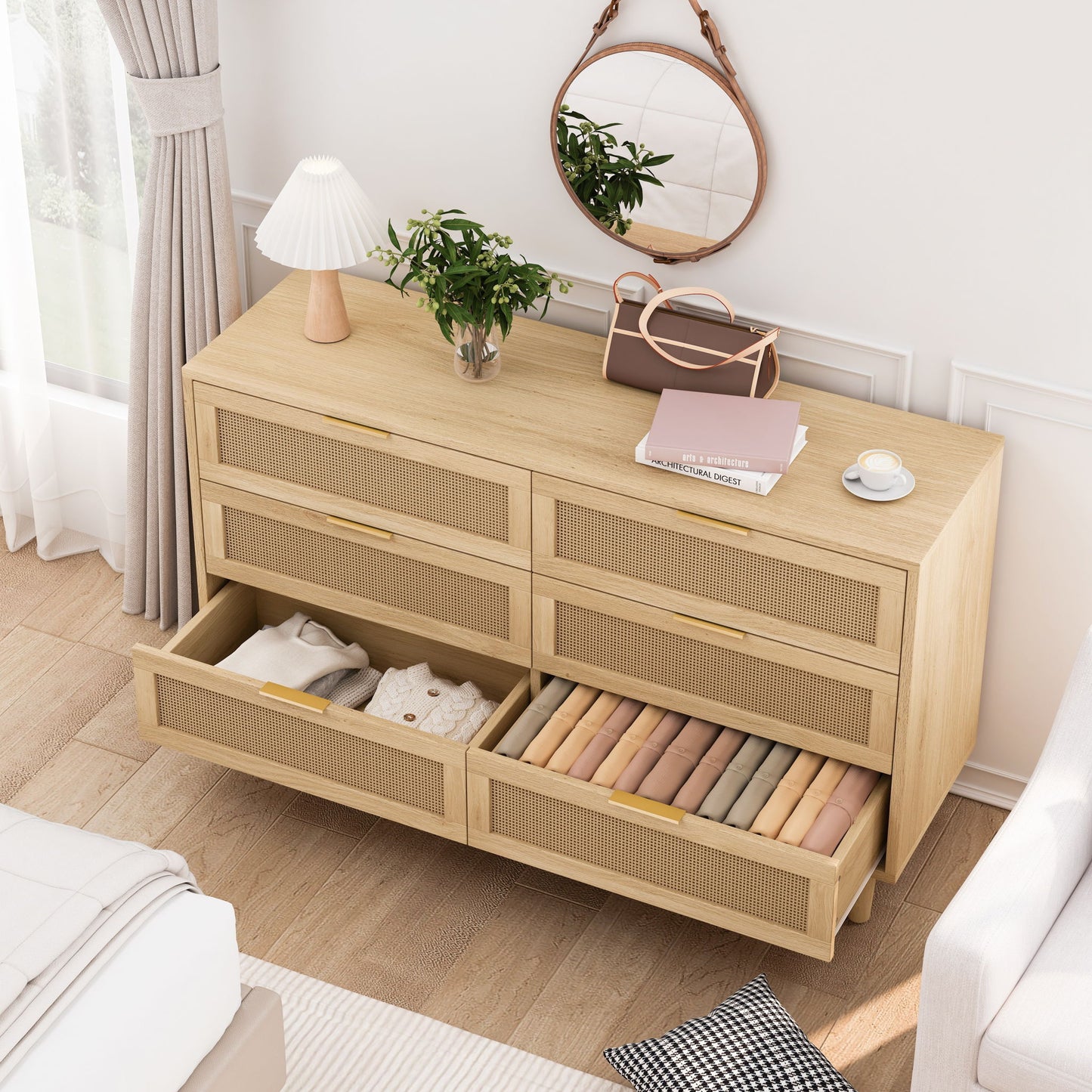 6 Drawer Storage Cabinet With For Bedroom Or Living Room - Natural