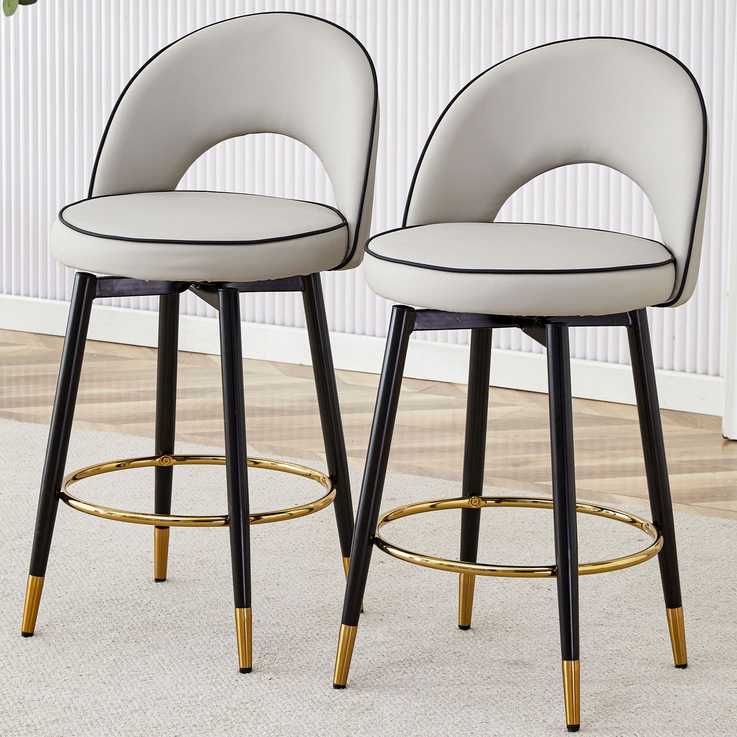 Modern Upholstered 360° Rotatable Bar Chair With Metal Legs For Dining Room (Set of 2)