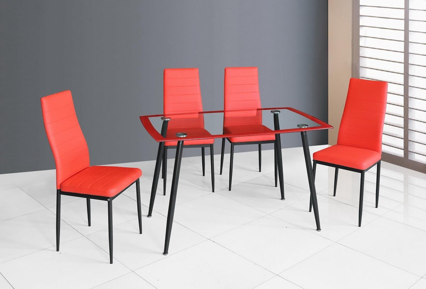 D341 - 5 Piece Dining Room Set (Table, 4 Chairs) - Red