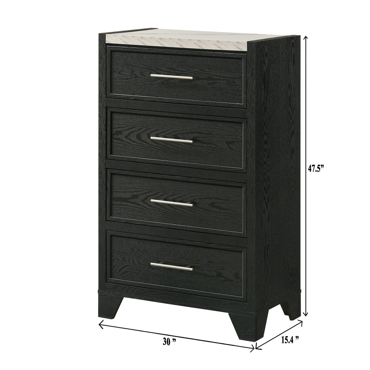 1 Piece 4 Drawers Tall Chest Bedroom Furniture - Black / White