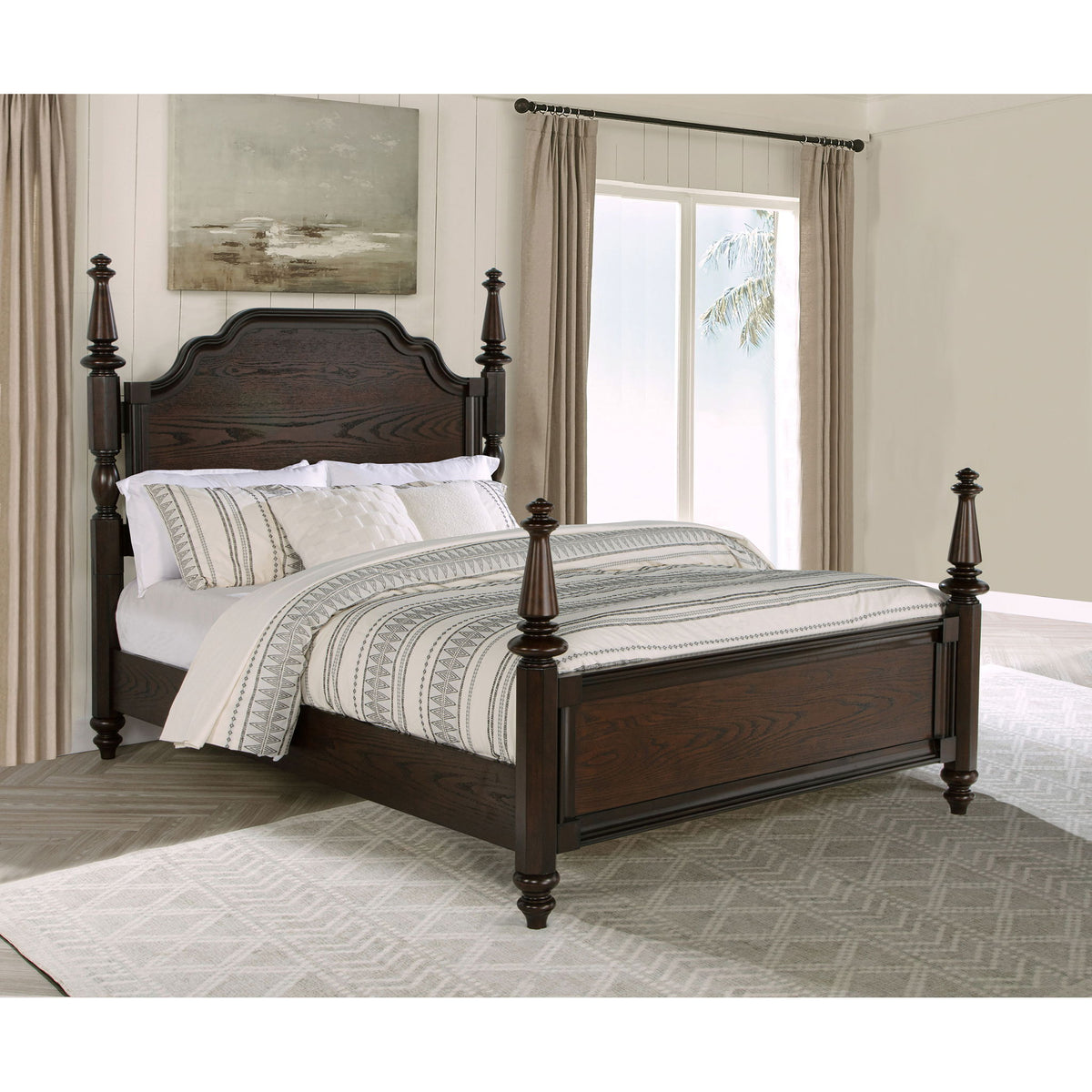 4 Poster California King Bed With Serpentine Headboard - Dark Oak