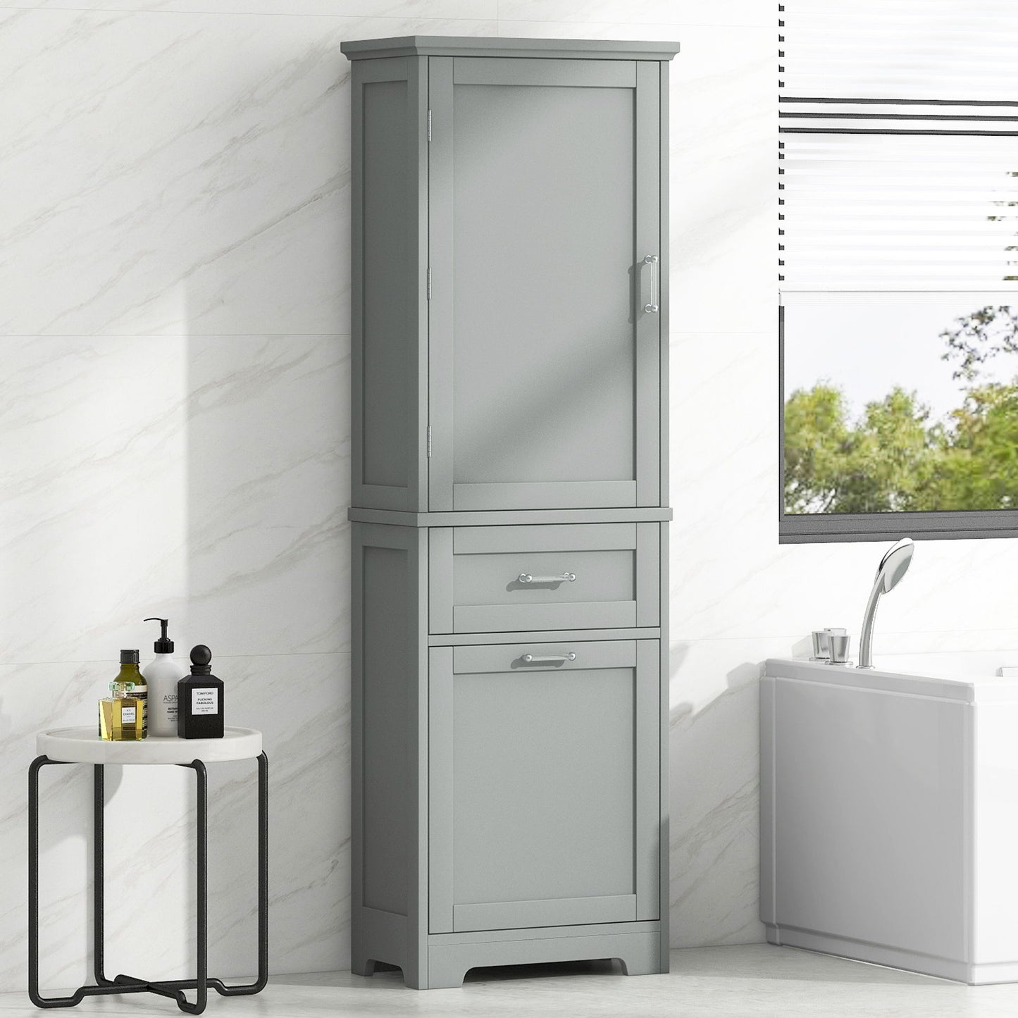 Tall Freestanding Bathroom Storage Cabinet With Adjustable Shelf And 2 Drawers