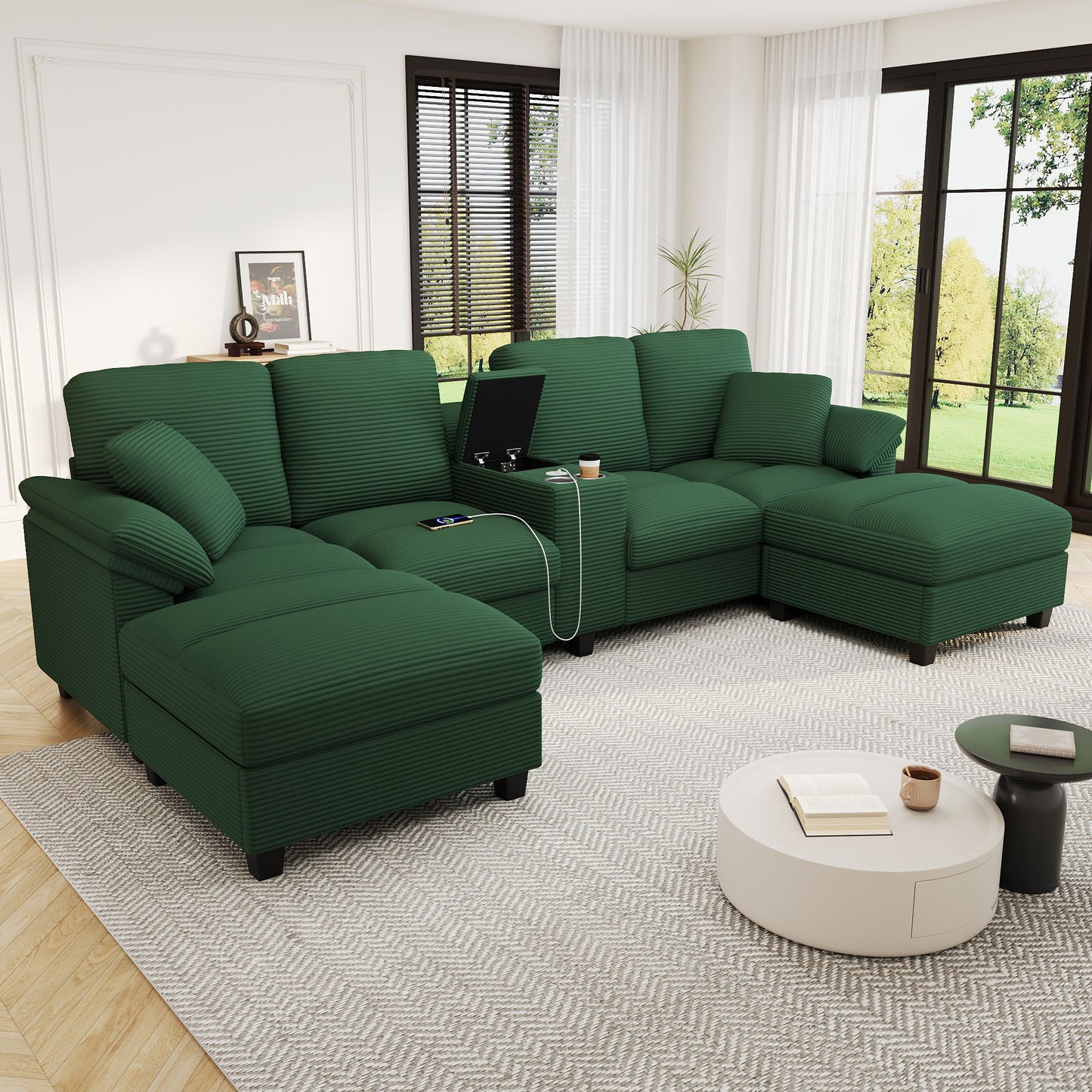 Modern U-Shaped Sectional Sofa With Storage Ottomans