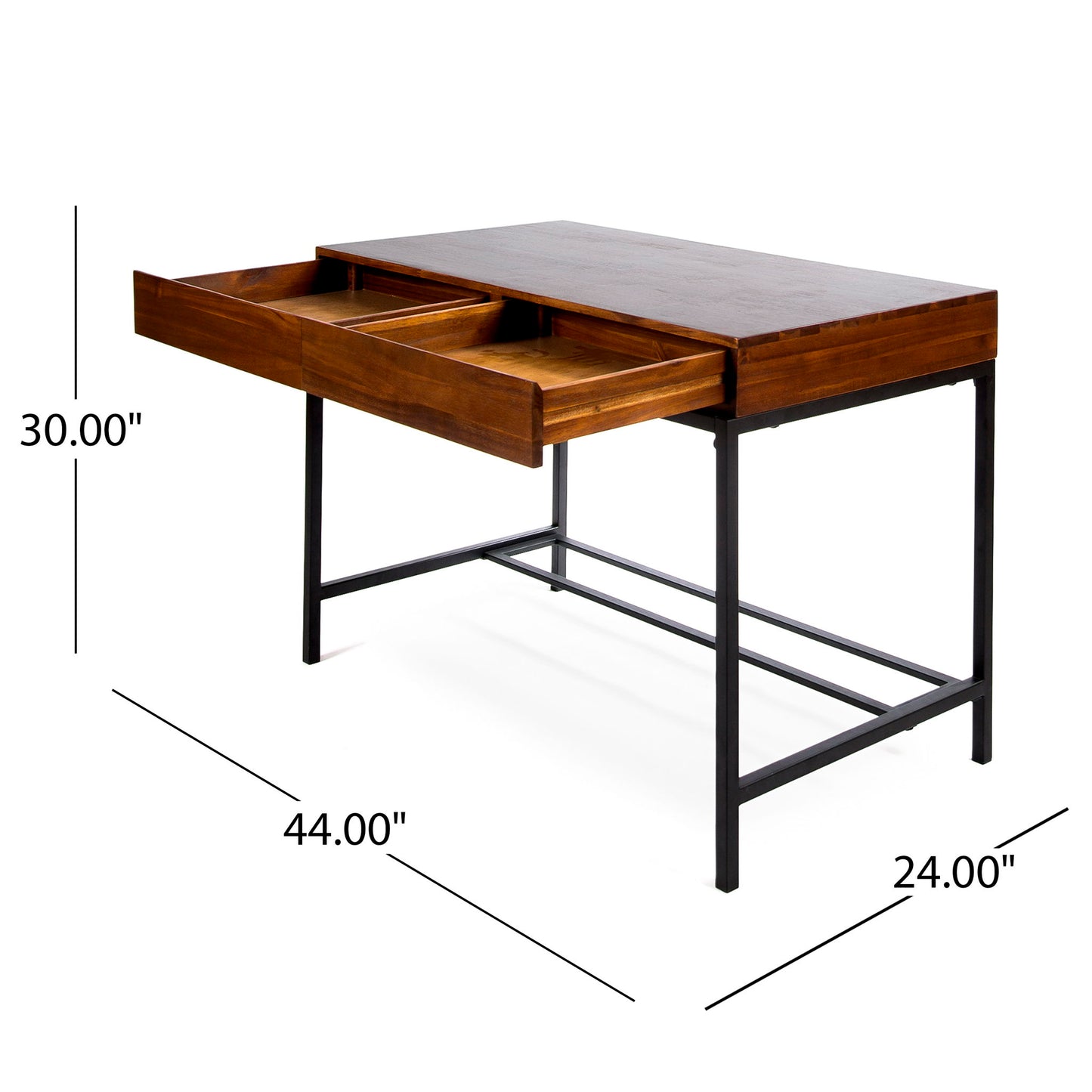 Industrial Style Storage Desk With Acacia Wood Top And Metal Legs - Oak