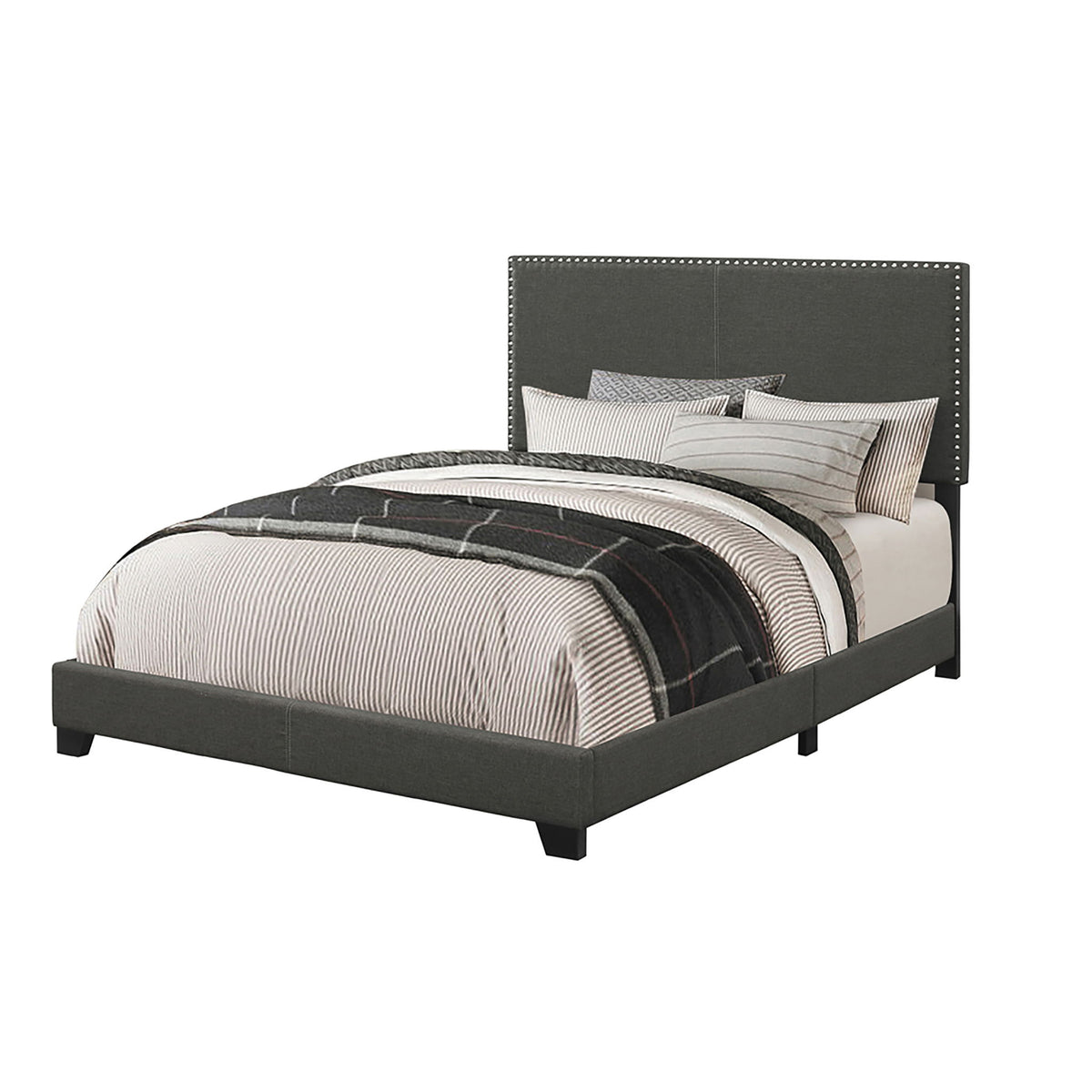 Queen Bed With Nailhead Trim - Charcoal