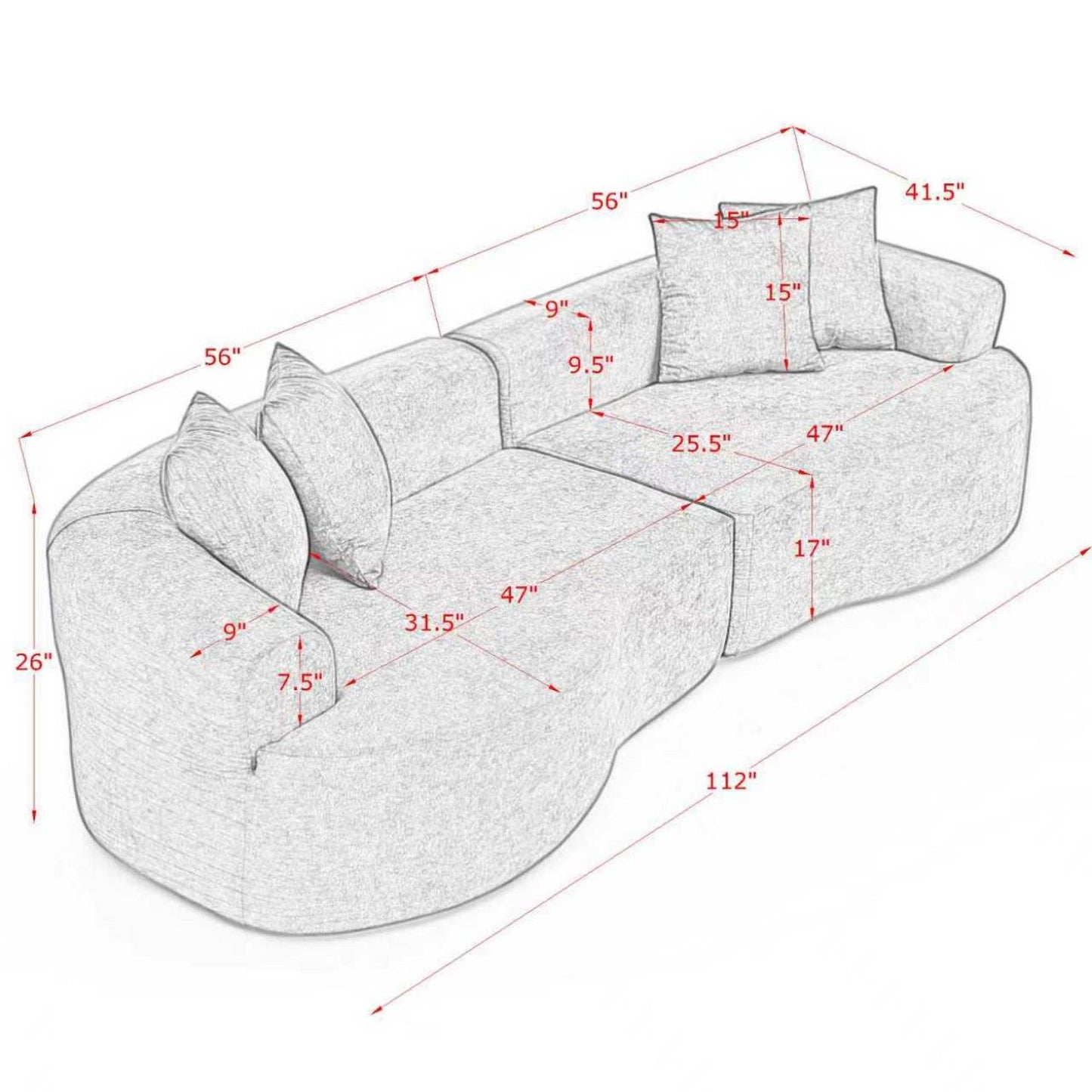 4 Seater Curved Cloud Sectional Sofa