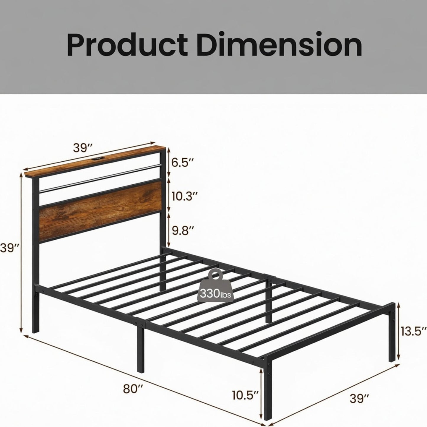 Platform Bed Frame With Charging Station & Headboard Shelves