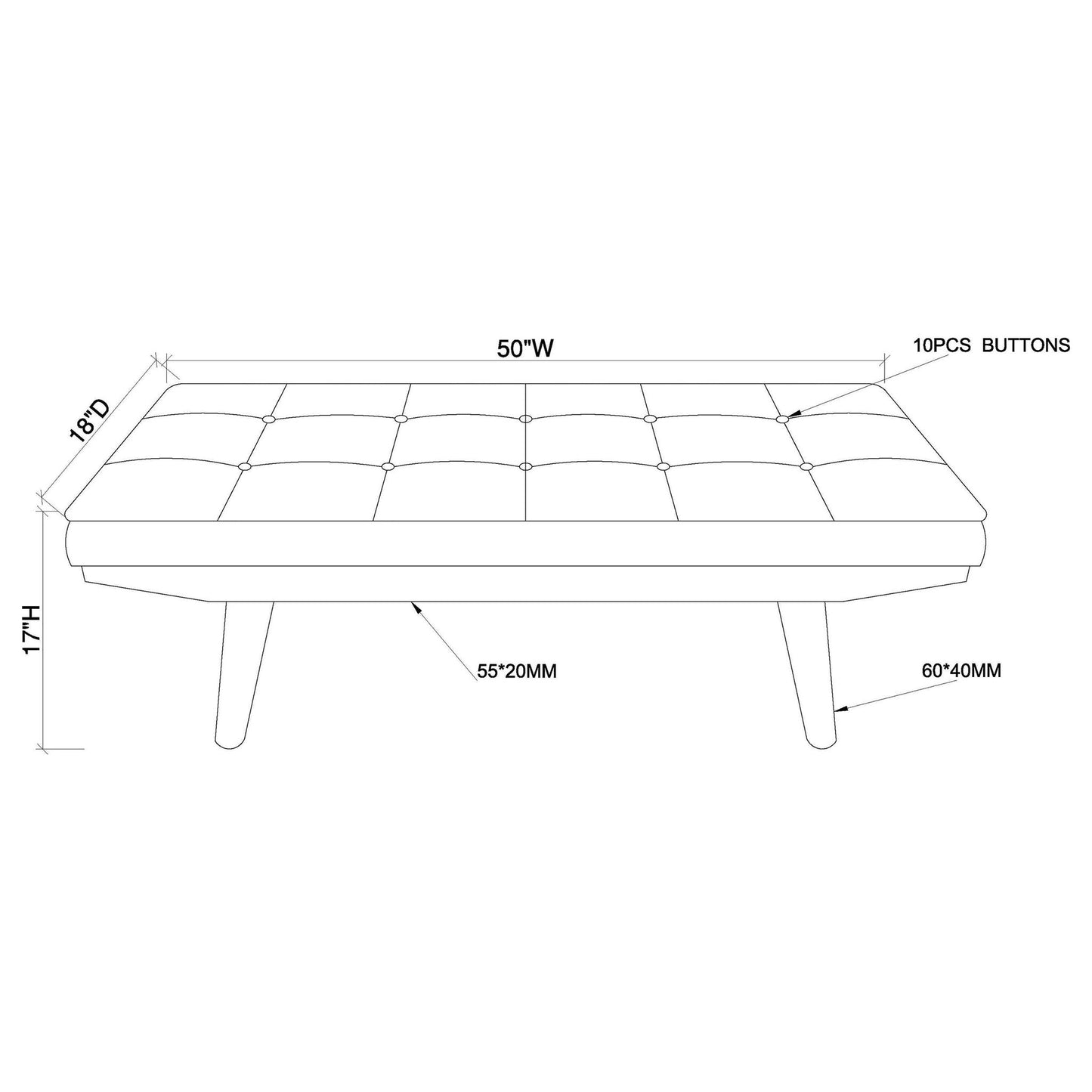 Tufted Bench: Seat With Button Tufting - Gray