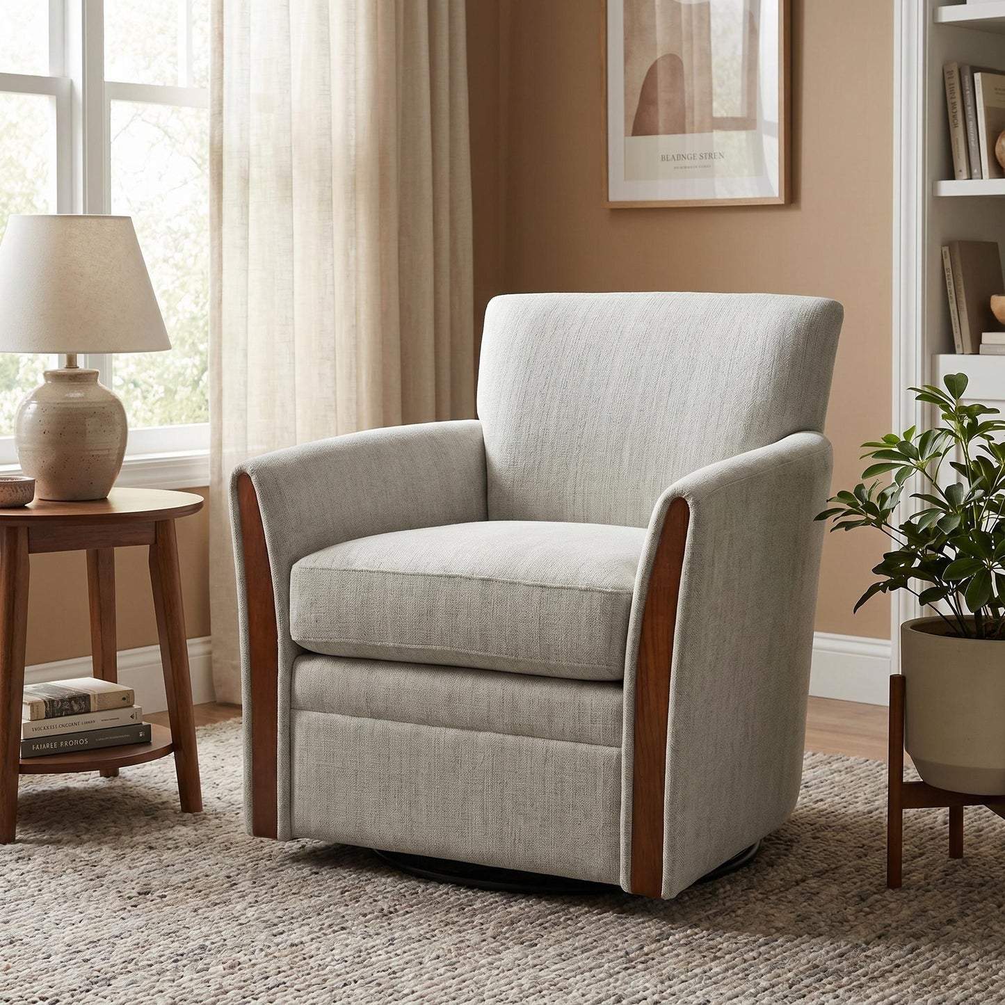 Swivel Accent 360° Rotating Armchair With Turntable Base For Living Room - Cream Beige