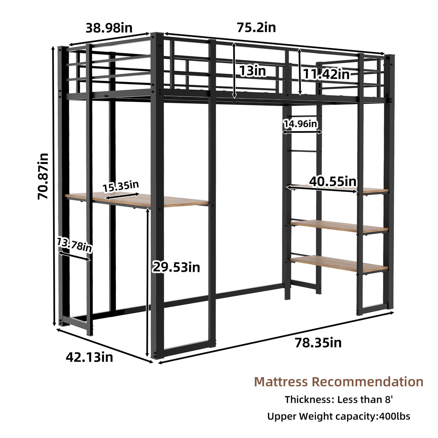 Bunk Bed With L-Shaped Desk And Dual Side Stairs