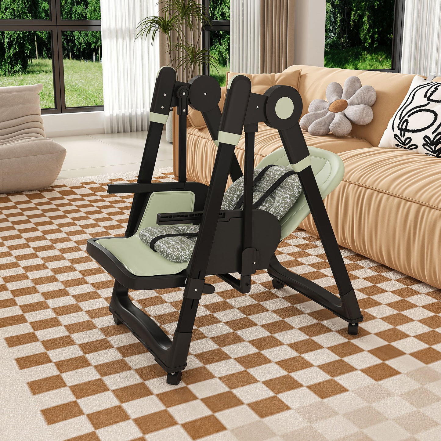 Convertible Baby High Chair To Rocker With 5 Point Harness