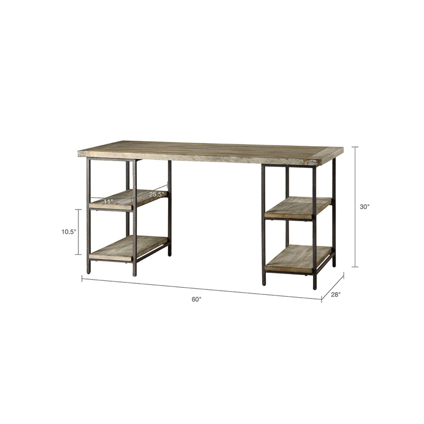 Industrial Style Metal Frame Accent Desk With Side Shelving - Gray