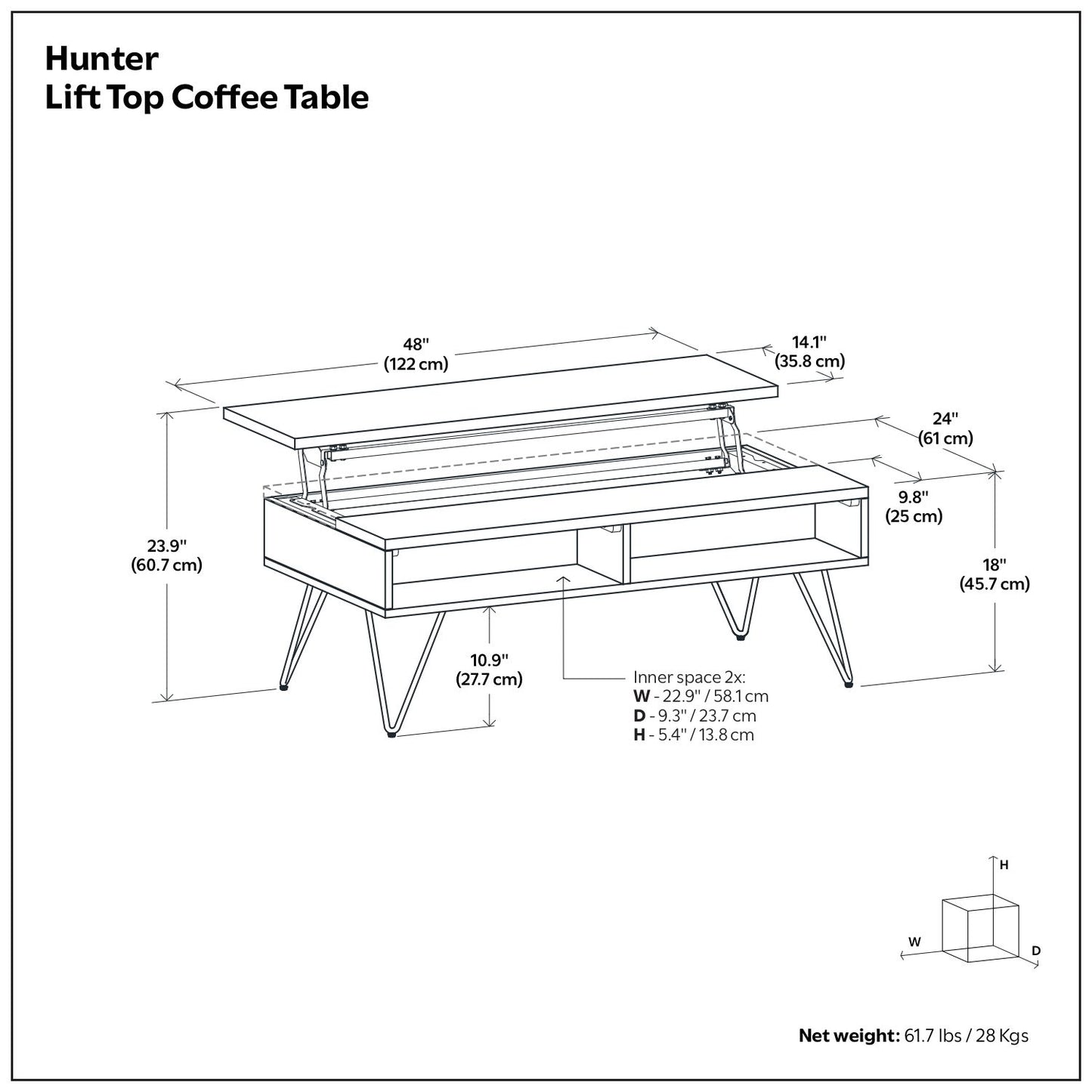 Hunter - Handcrafted Lift Top Coffee Table